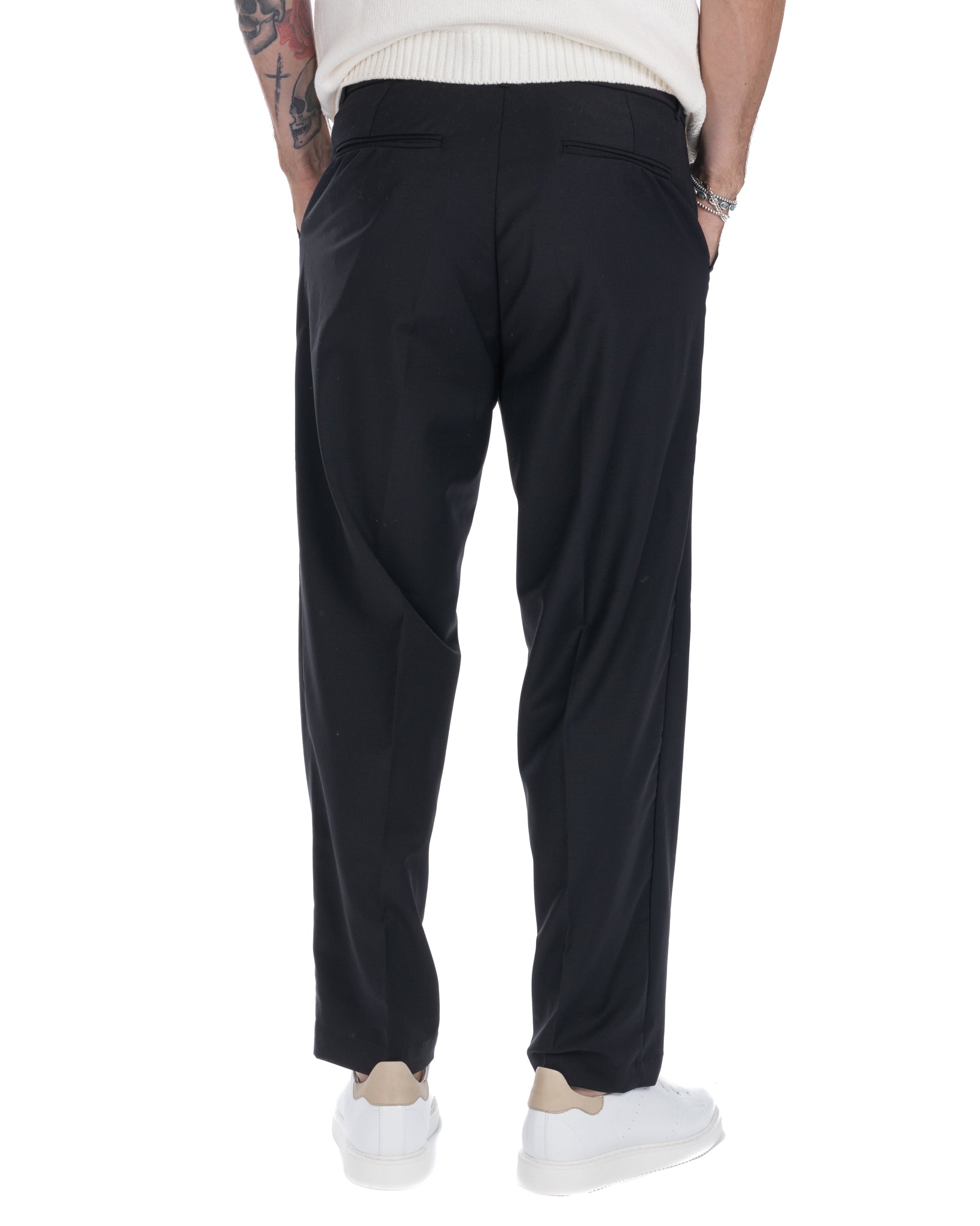 Jacob - pantalon large noir en laine mélangée