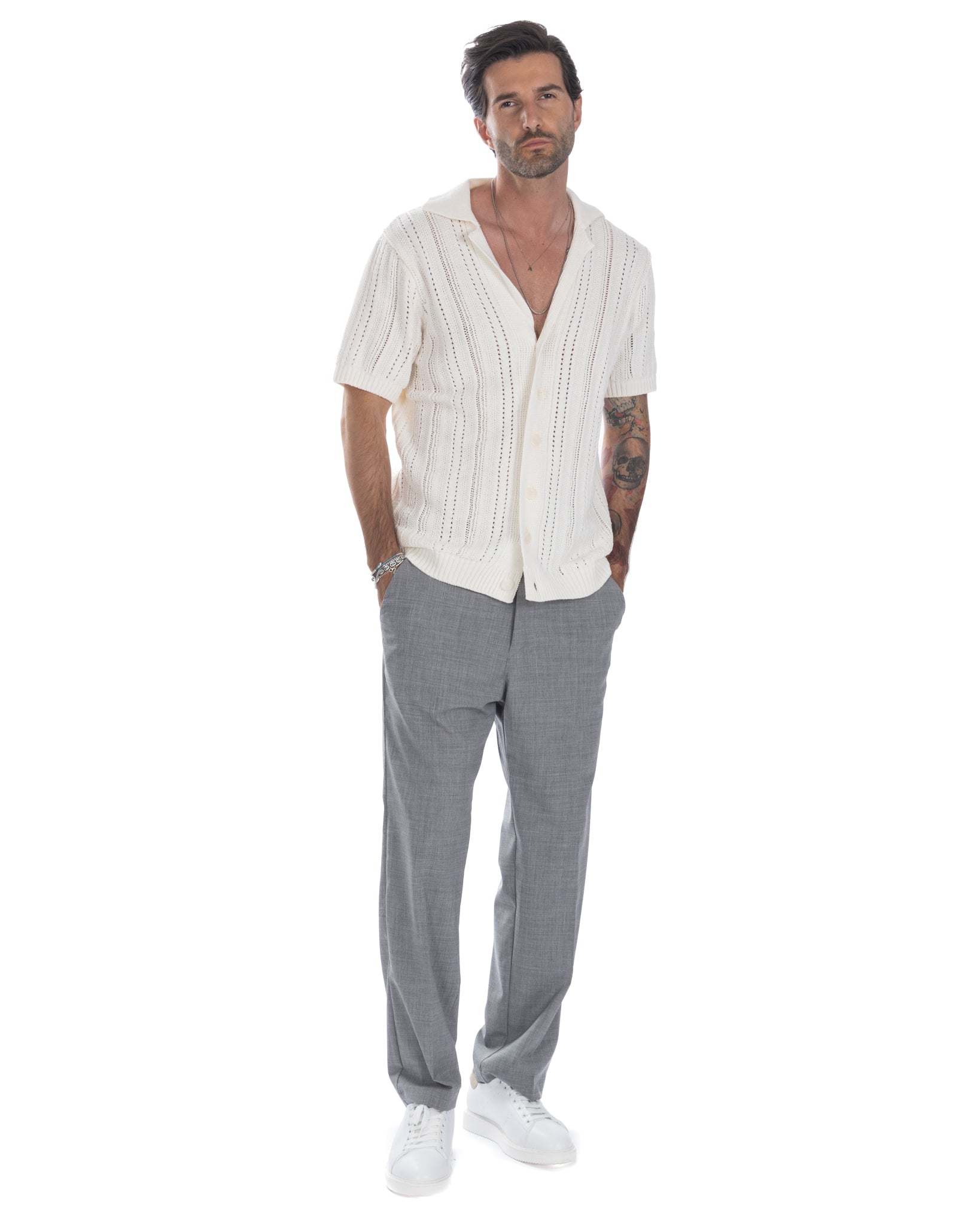 Jacob - pantalon large en laine mélangée gris