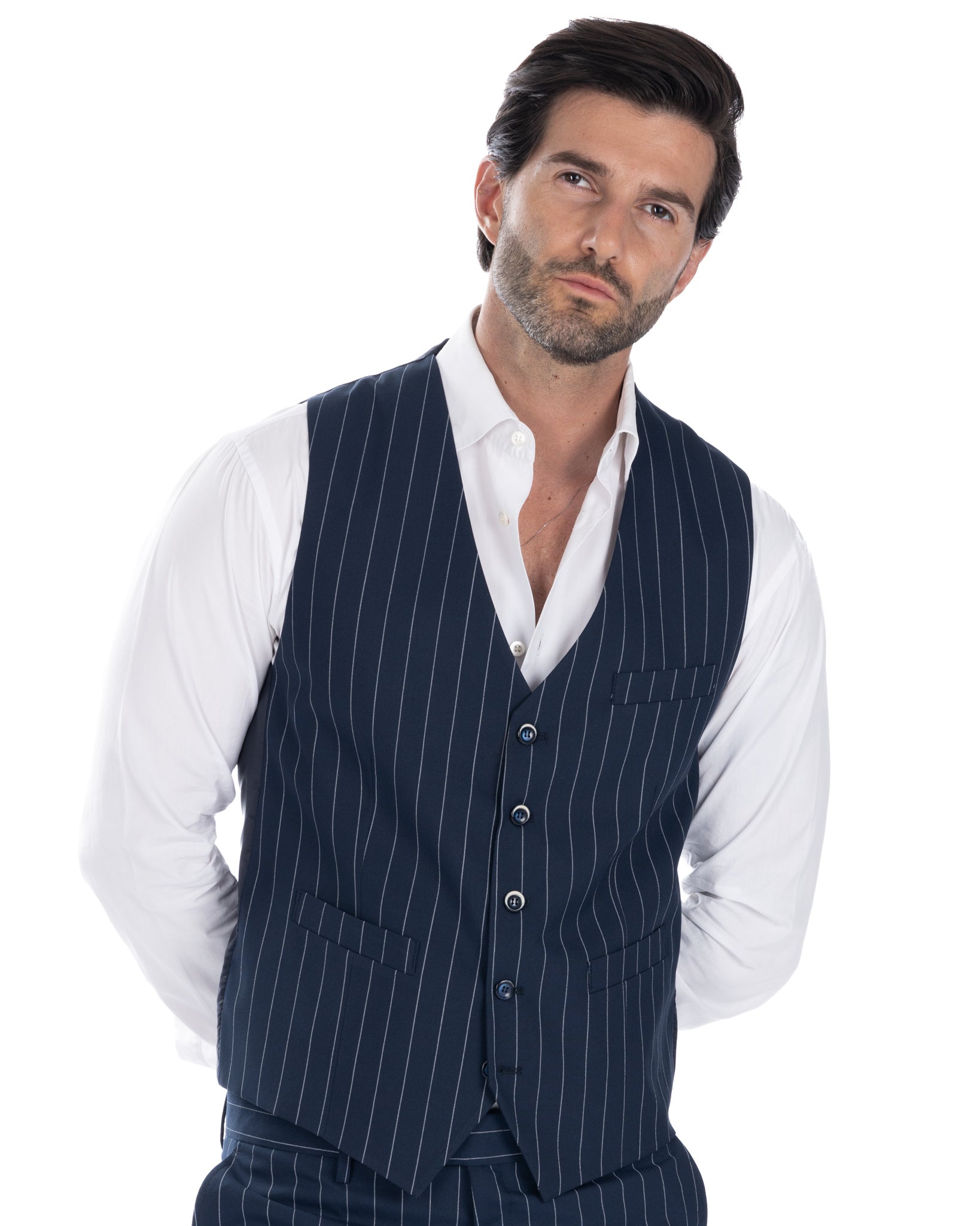 Mainz - blue pinstriped single-breasted waistcoat