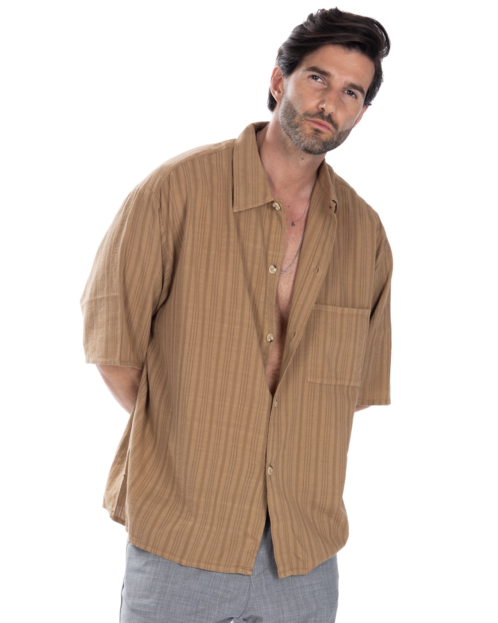 Martinique - camel oversized lace shirt