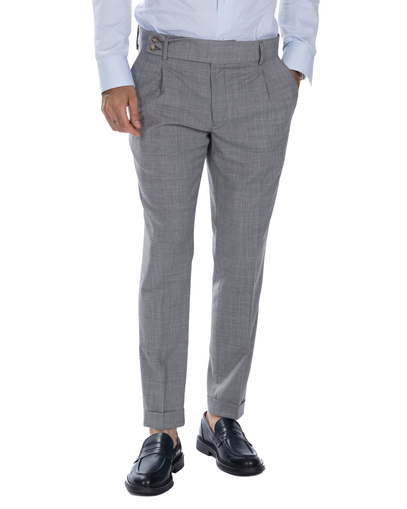 Italian - light gray high-waisted trousers in wool blend