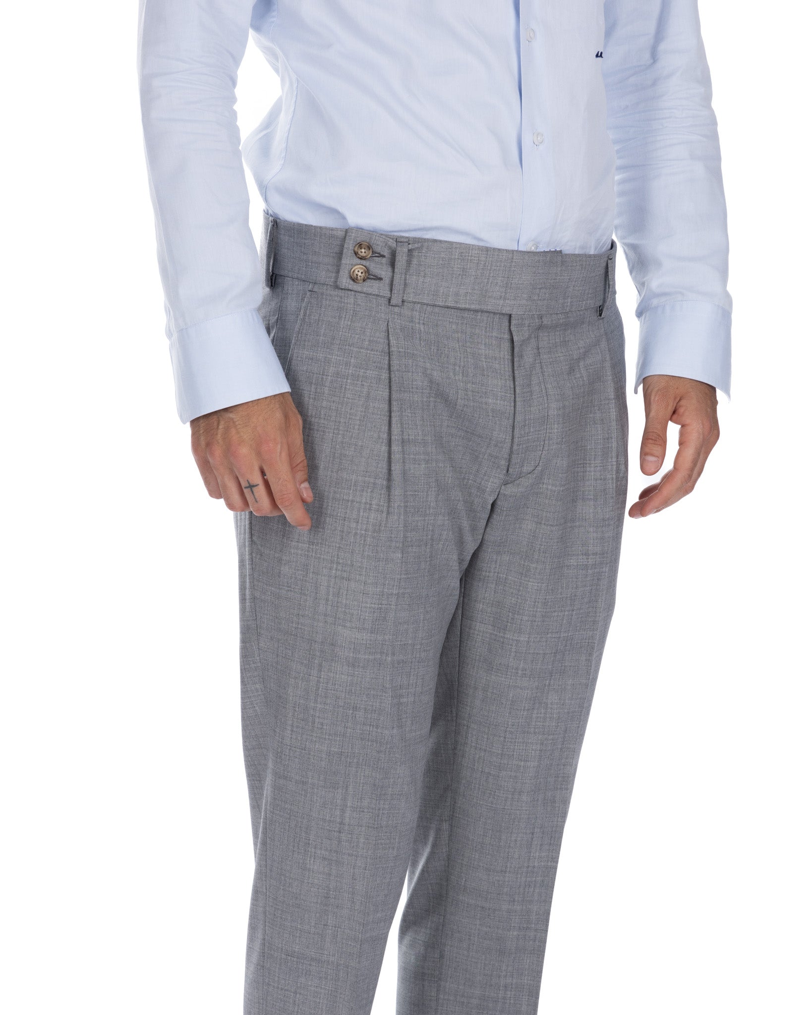 Italian - pantalone vita alta grigio chiaro in misto lana