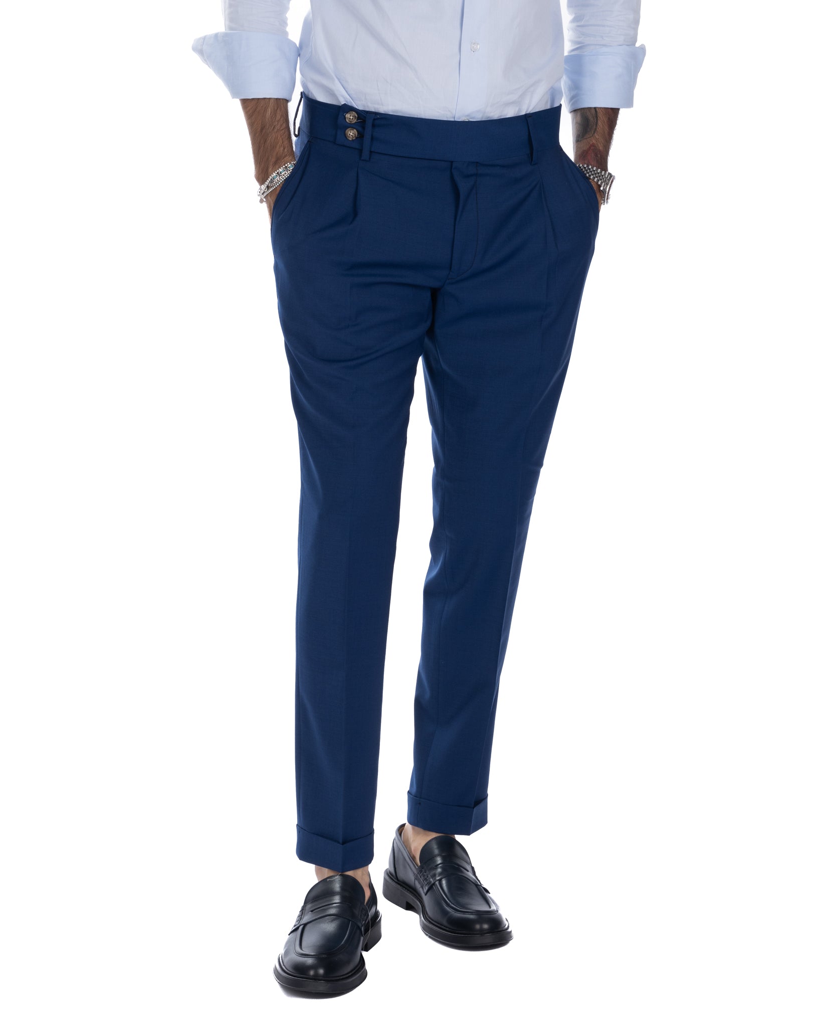 Italian - blue high-waisted trousers in wool blend