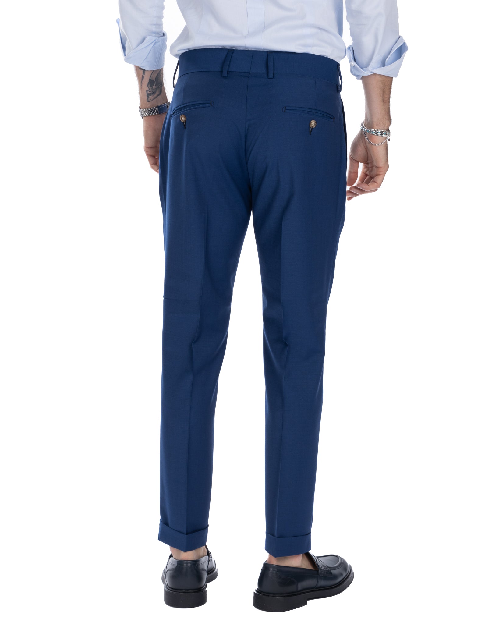 Italian - blue high-waisted trousers in wool blend