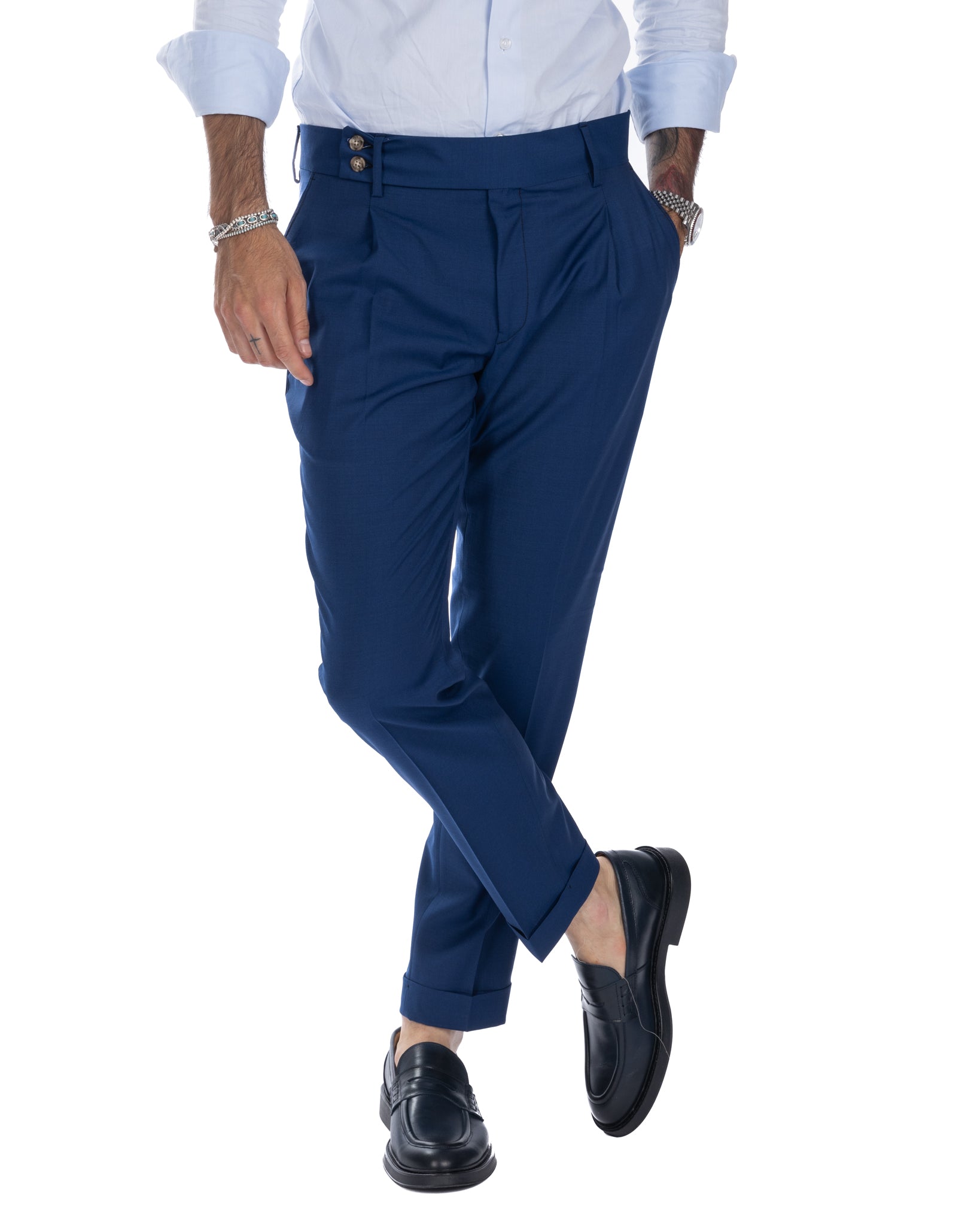 Italian - blue high-waisted trousers in wool blend