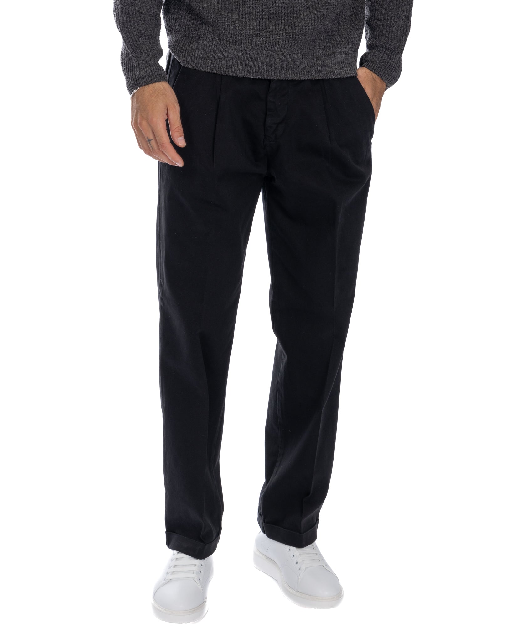 Sean - pantalone in cotone largo nero