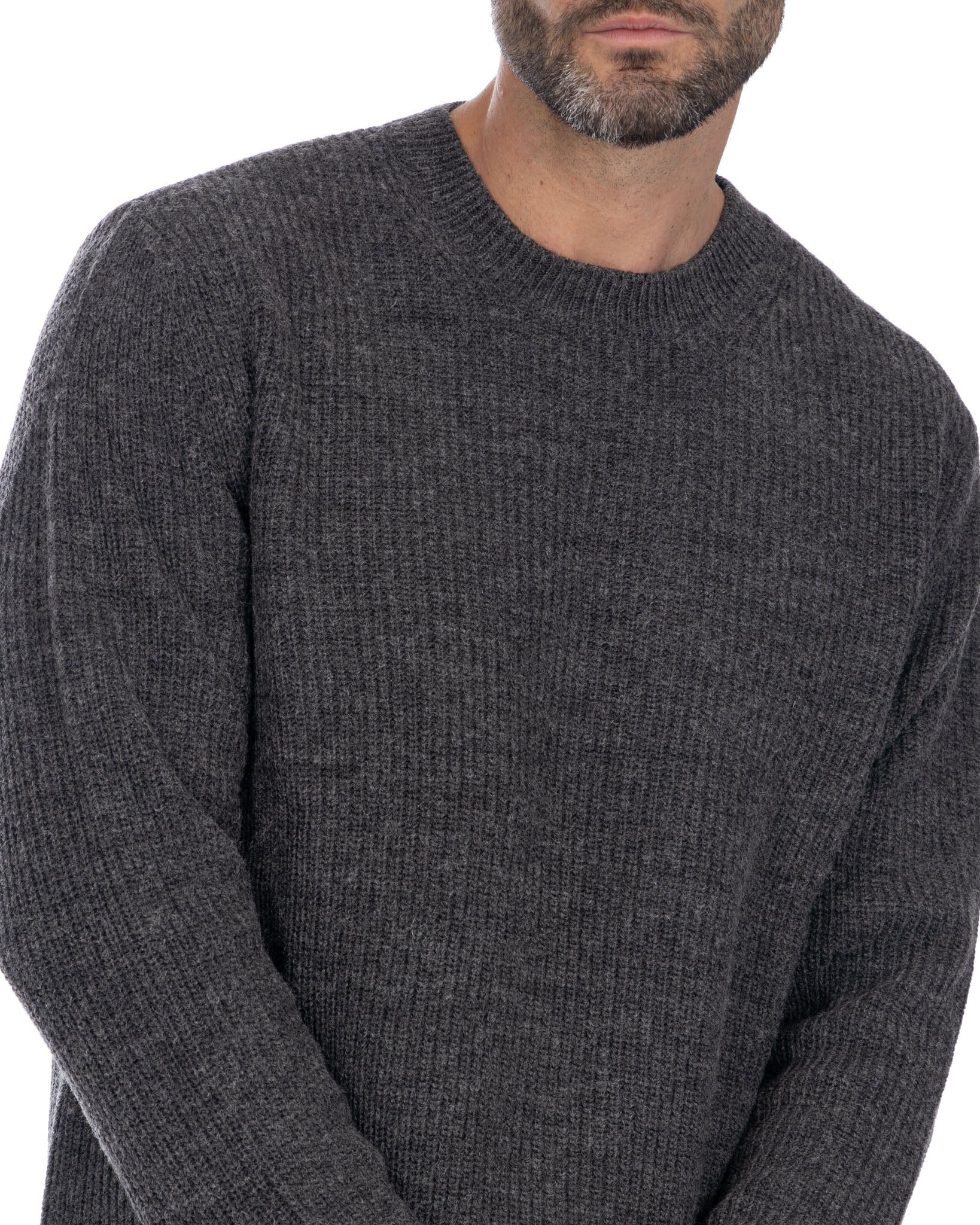 Sven - anthracite ribbed crew neck sweater