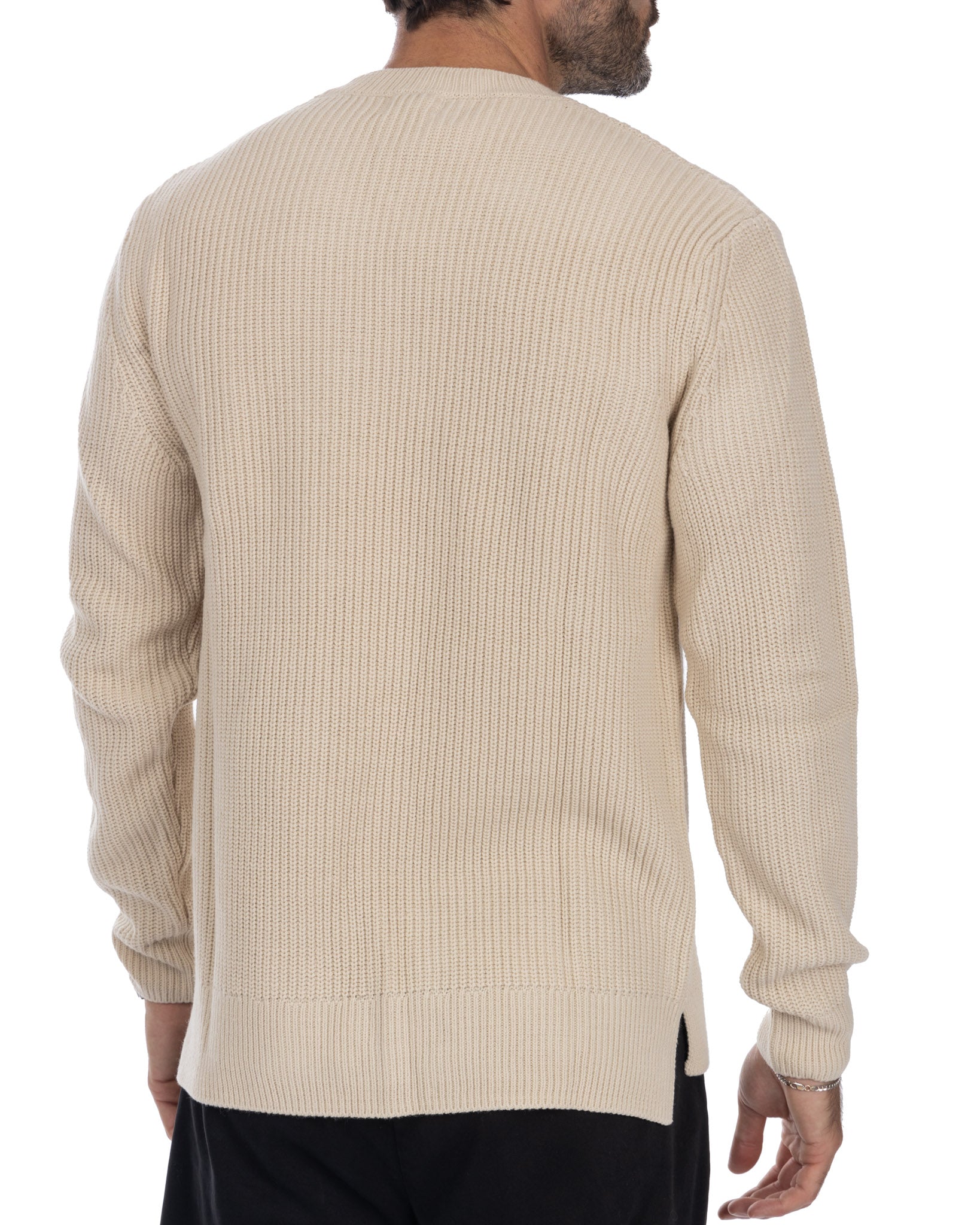 Sven - pull col rond côtelé beige