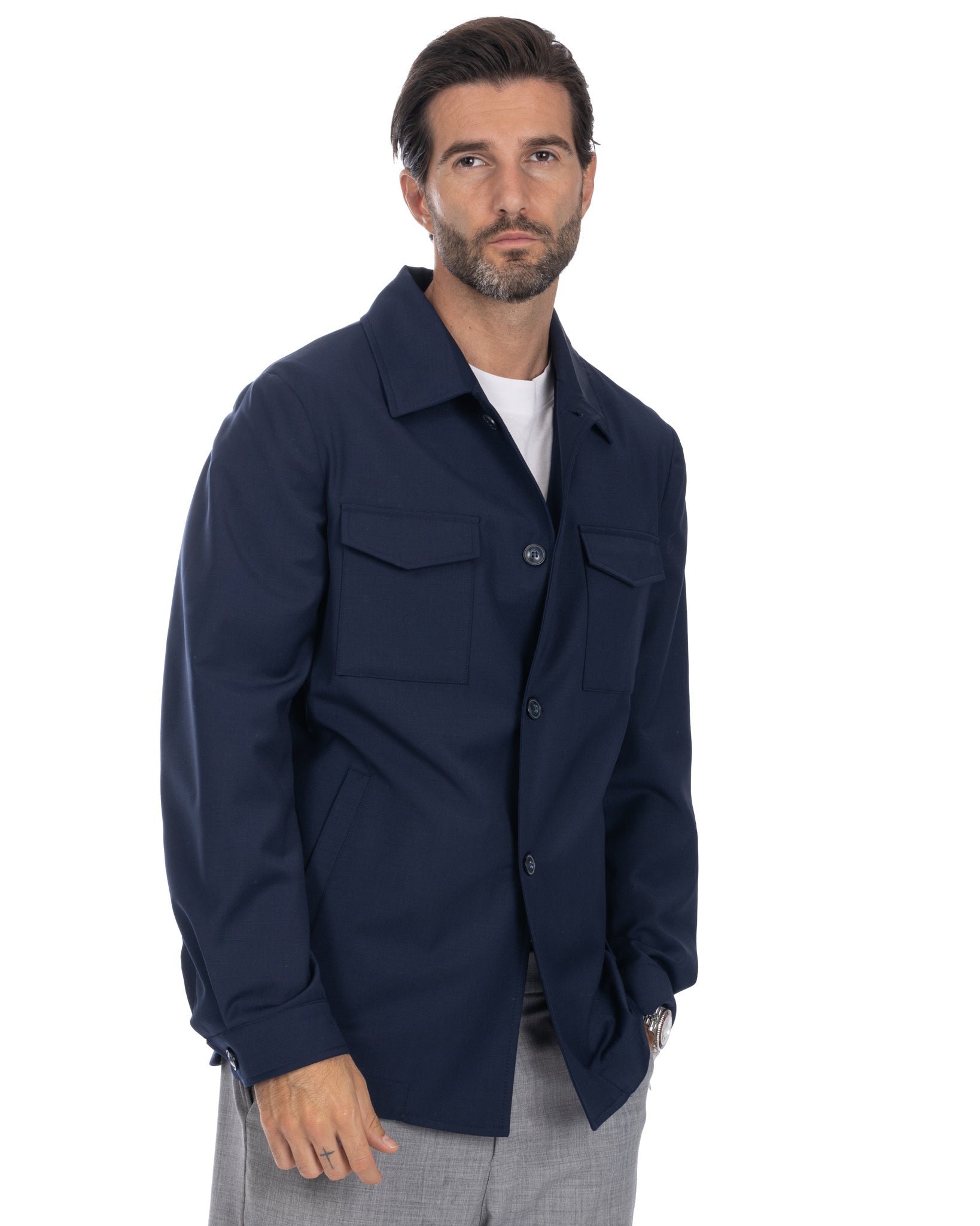 Steven - veste bleue en laine mélangée