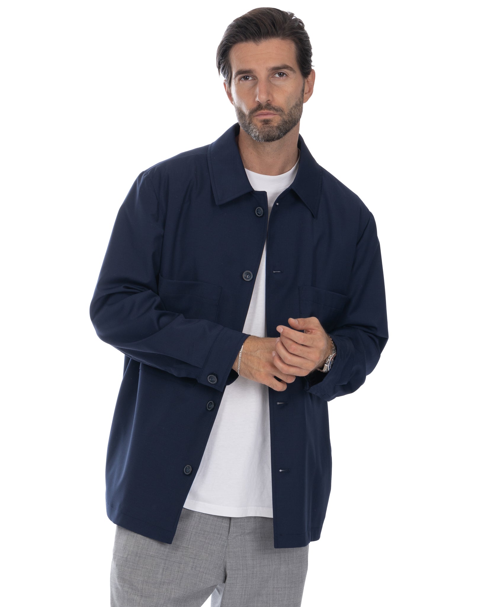 Donald - veste oversize bleue en laine mélangée