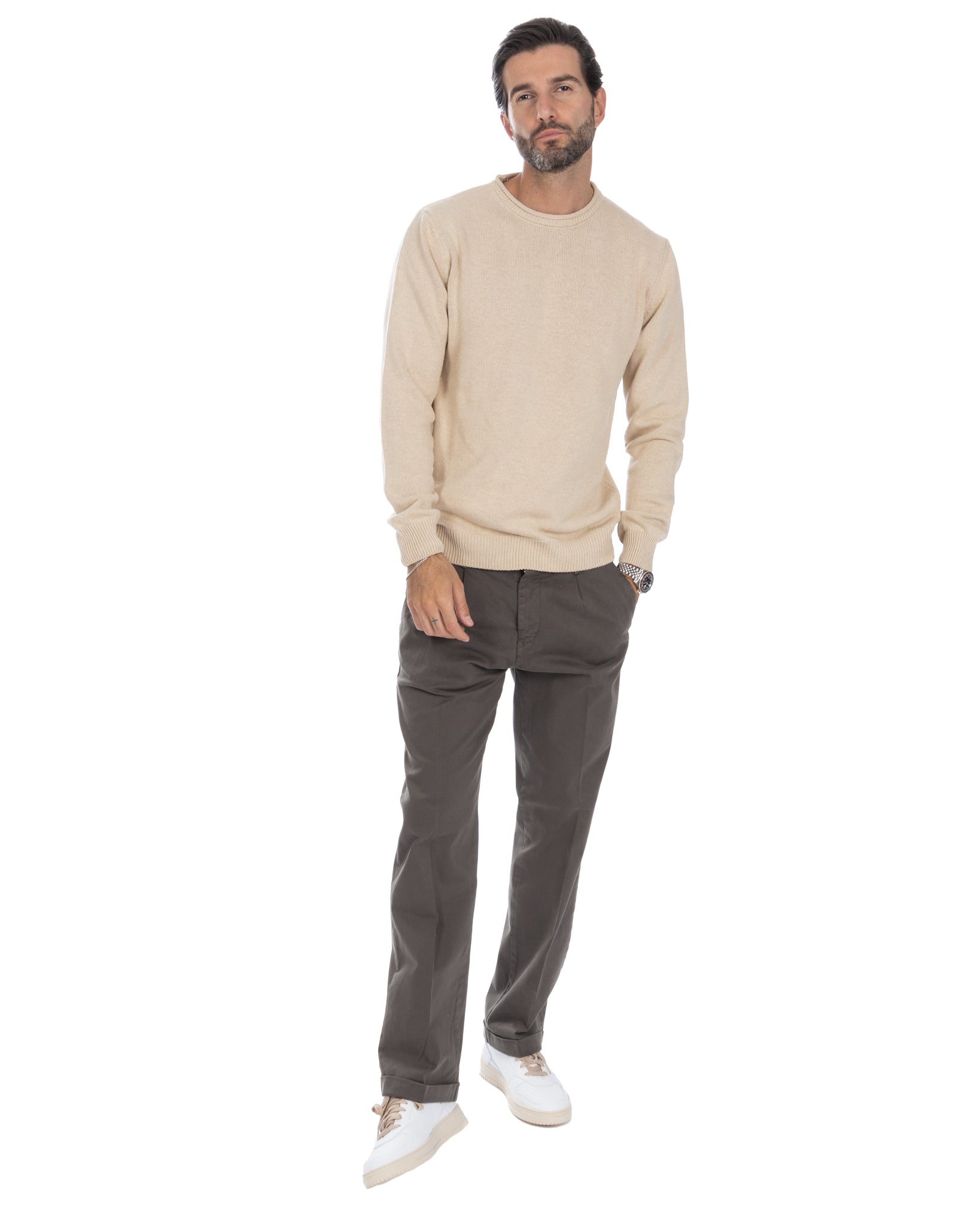 Adak - pull col rond beige