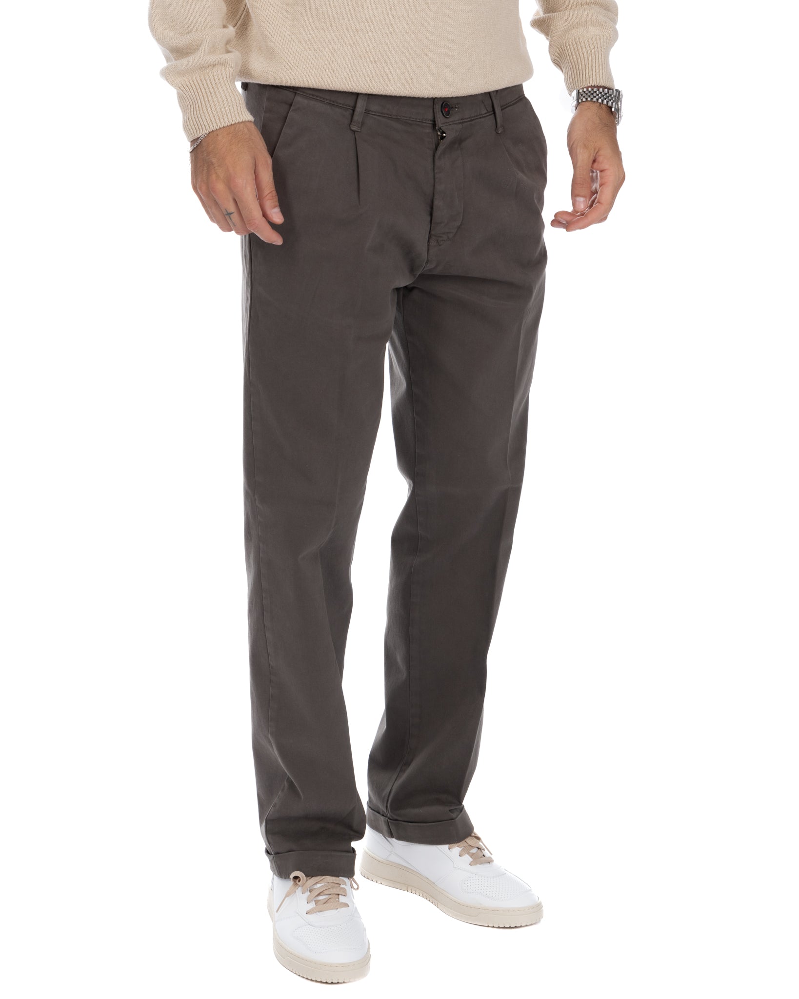 Sean - pantalone in cotone largo fango