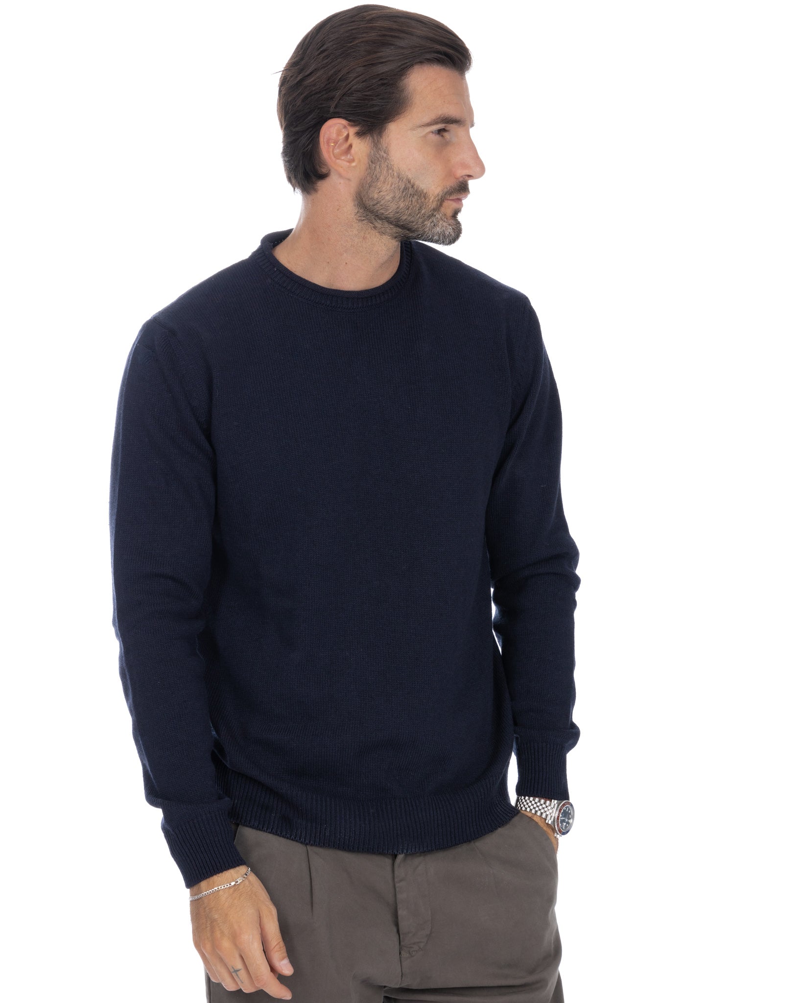 Adak - pull col rond bleu