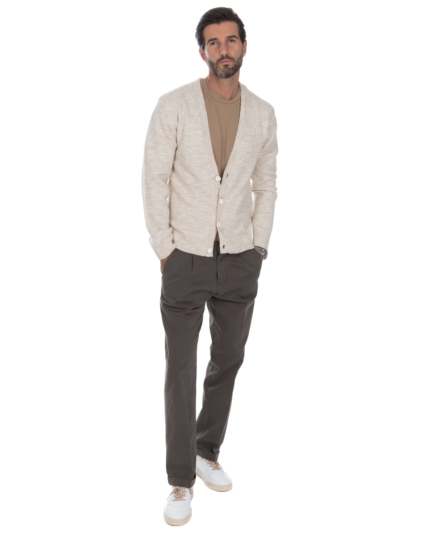 Ryan - beige dropped shoulder cardigan