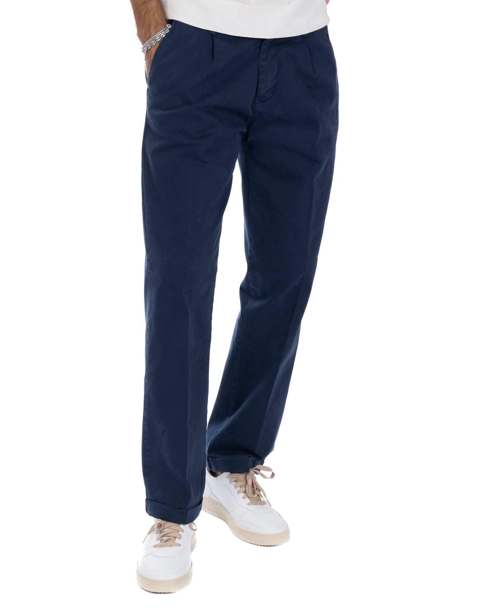 Sean - pantalone in cotone largo bluette