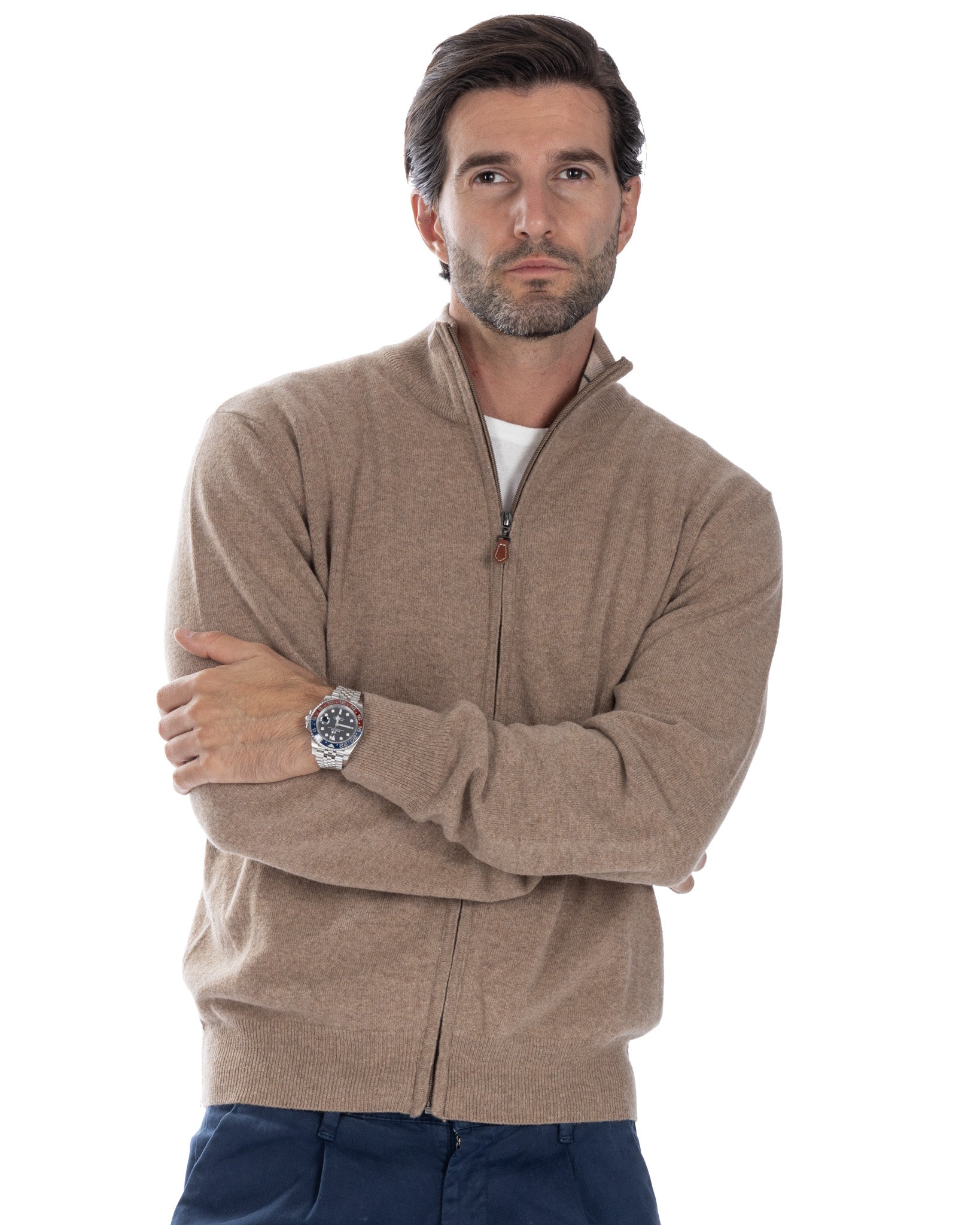 Matt - full zip tobacco sweater in cashmere blend