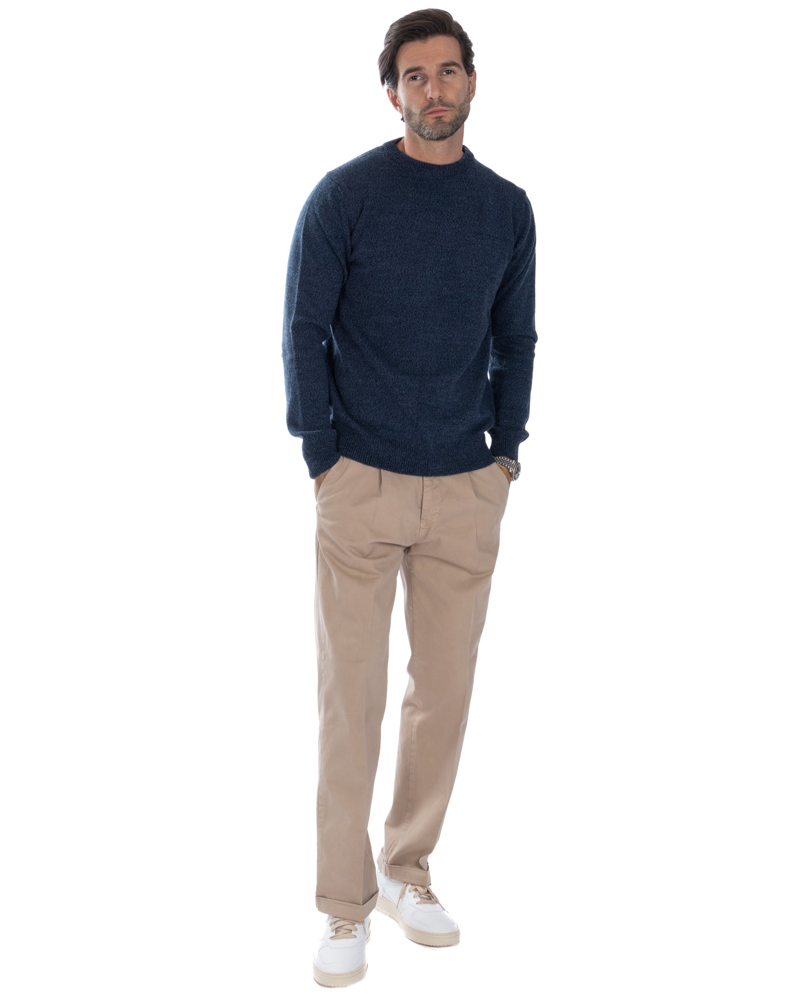 Willie - blue bouclé crew neck sweater