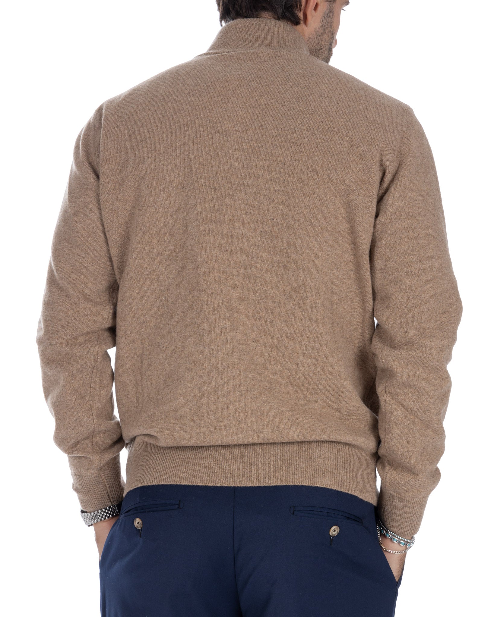 Rory - tobacco sweater with zip in cashmere blend