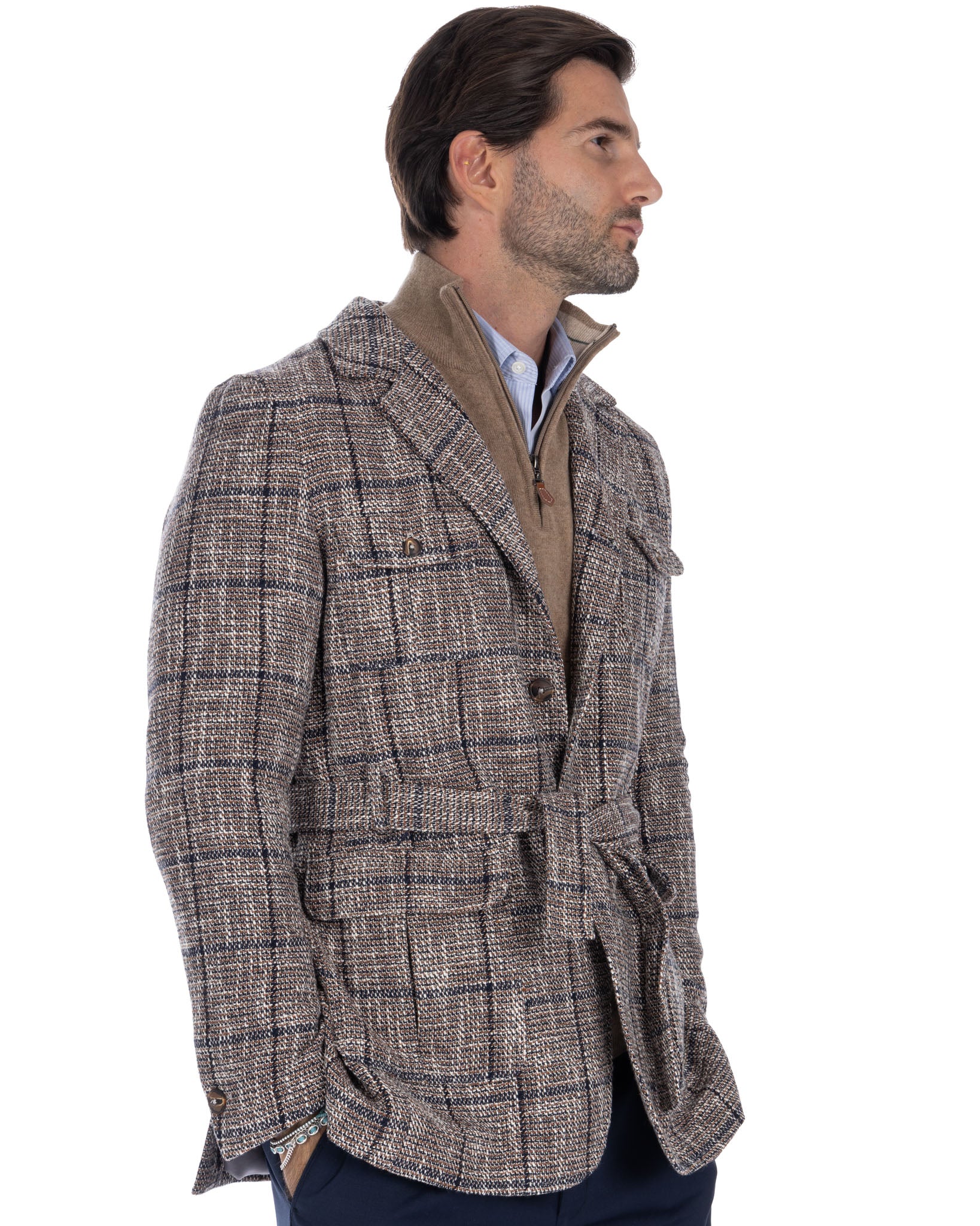 Armand - beige checked wool safari jacket