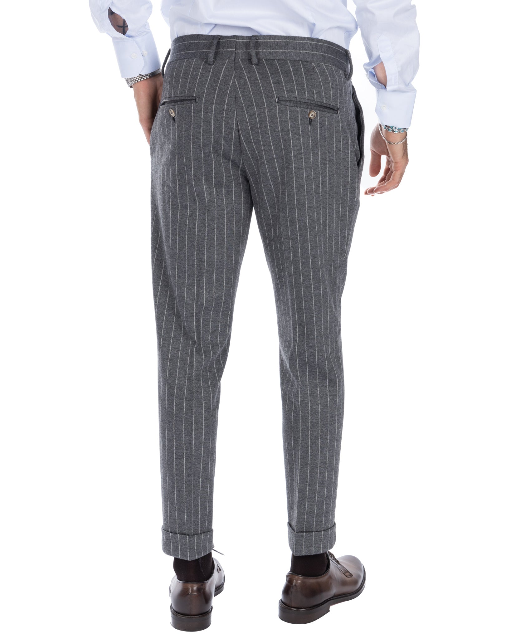 Scapoli - gray pinstriped high-waisted trousers