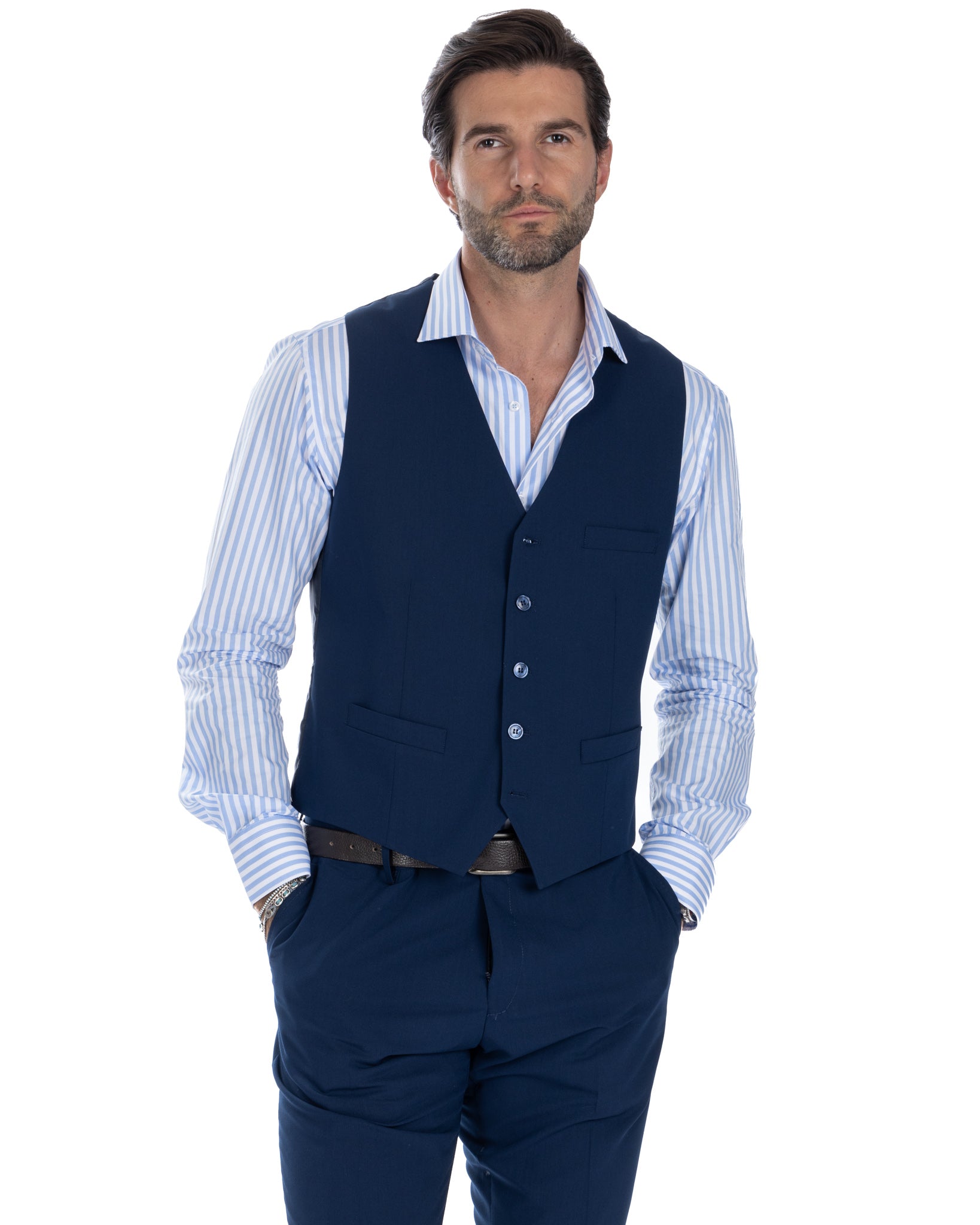 Dresde - gilet bleu à simple boutonnage