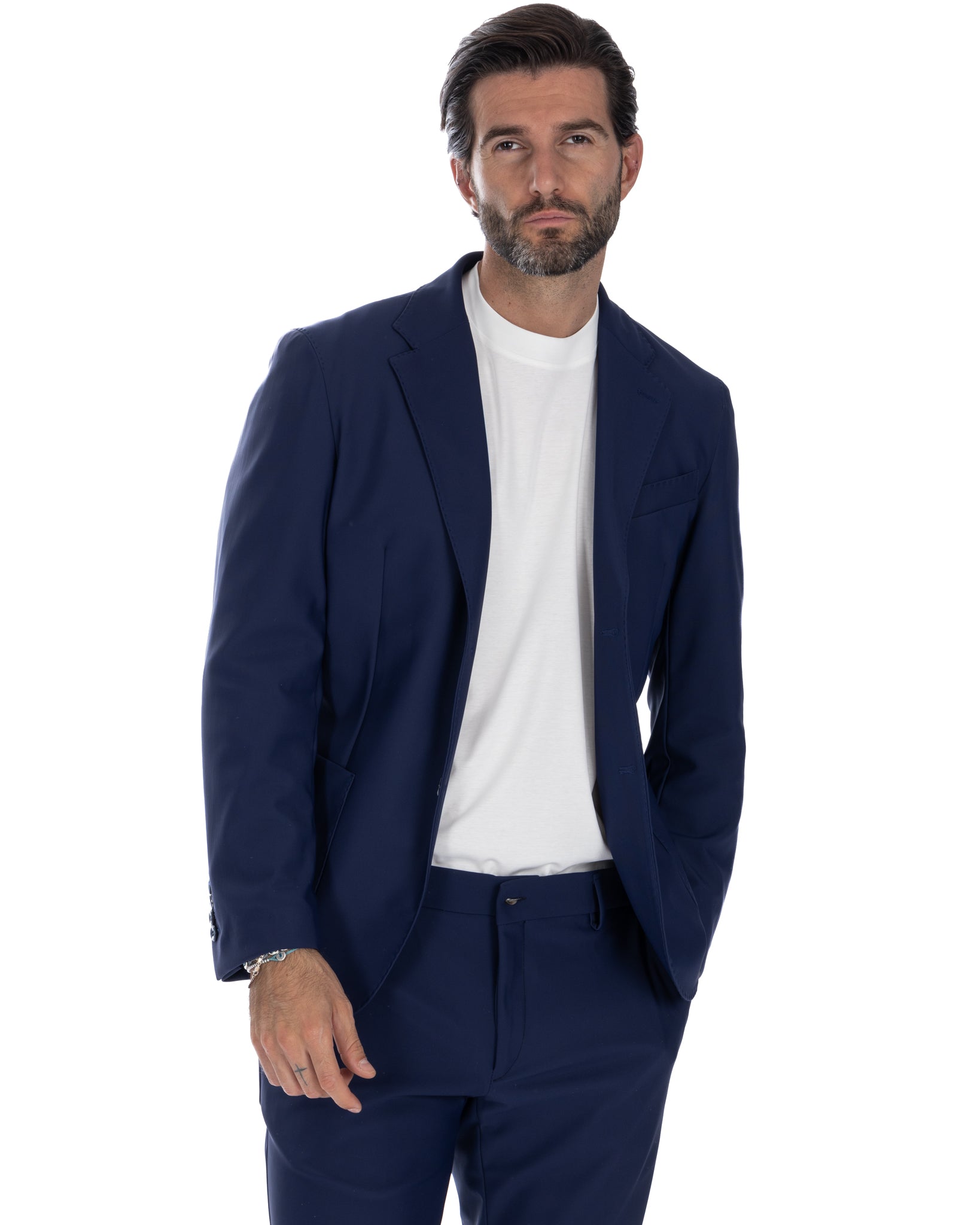 Eric - blue single-breasted technical jacket