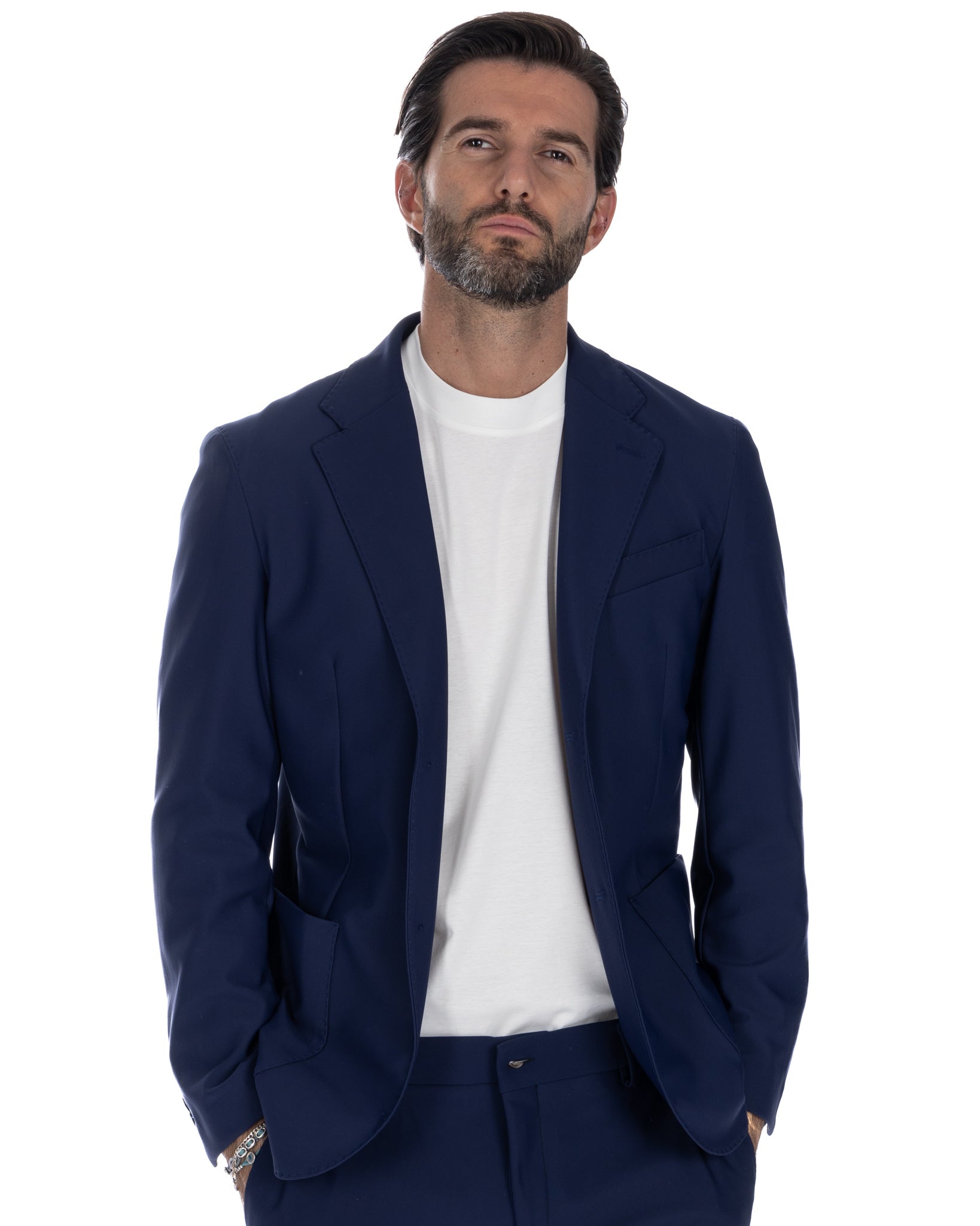 Eric - blue single-breasted technical jacket