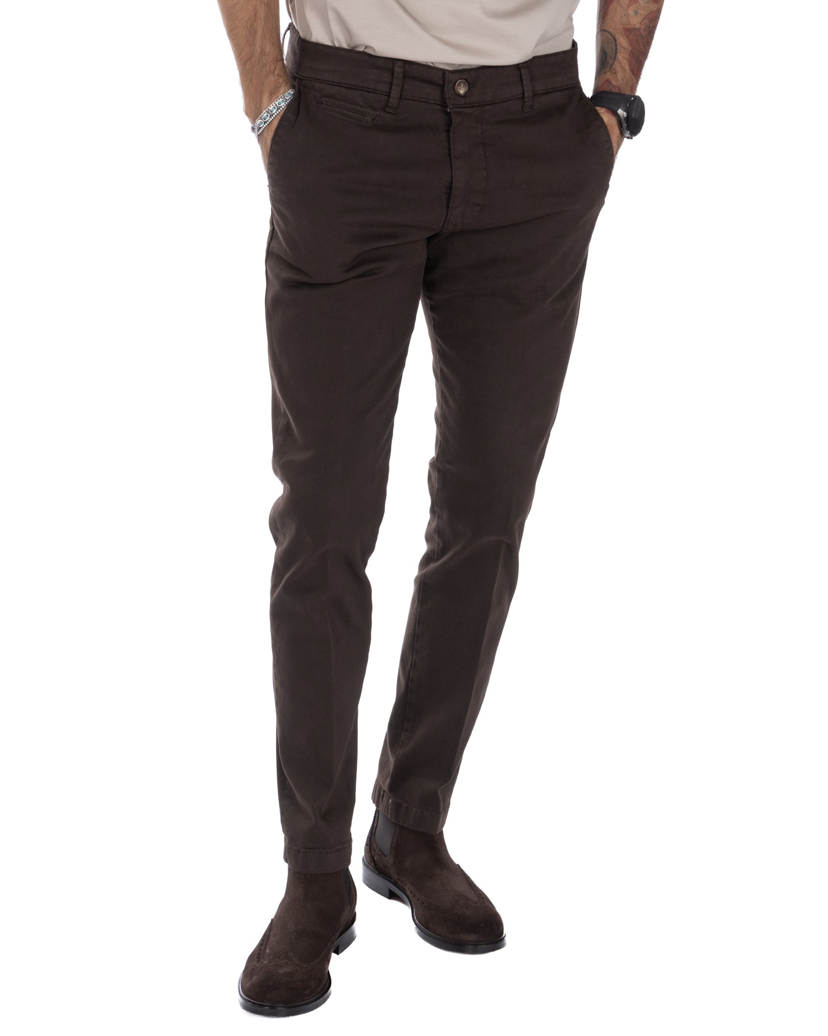 Paul - Pantalon basique marron foncé