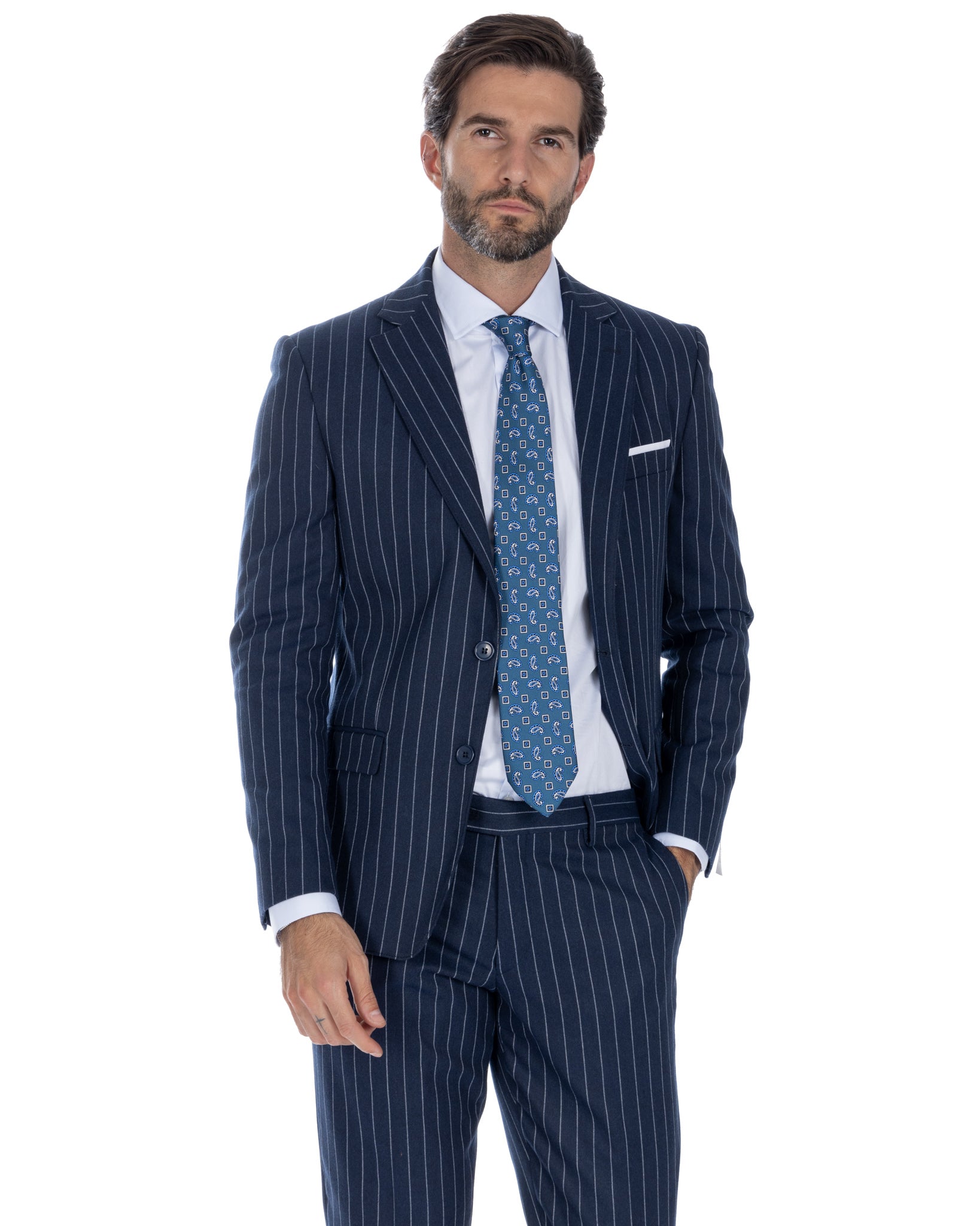 Toulouse - single-breasted pinstriped denim suit