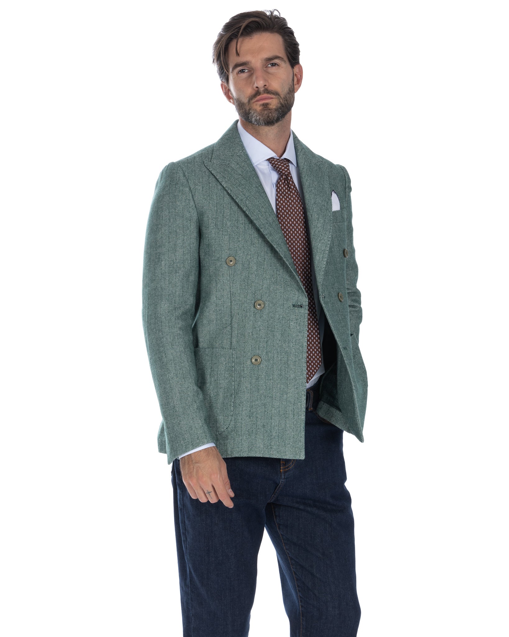 Thierry - green herringbone double-breasted jacket