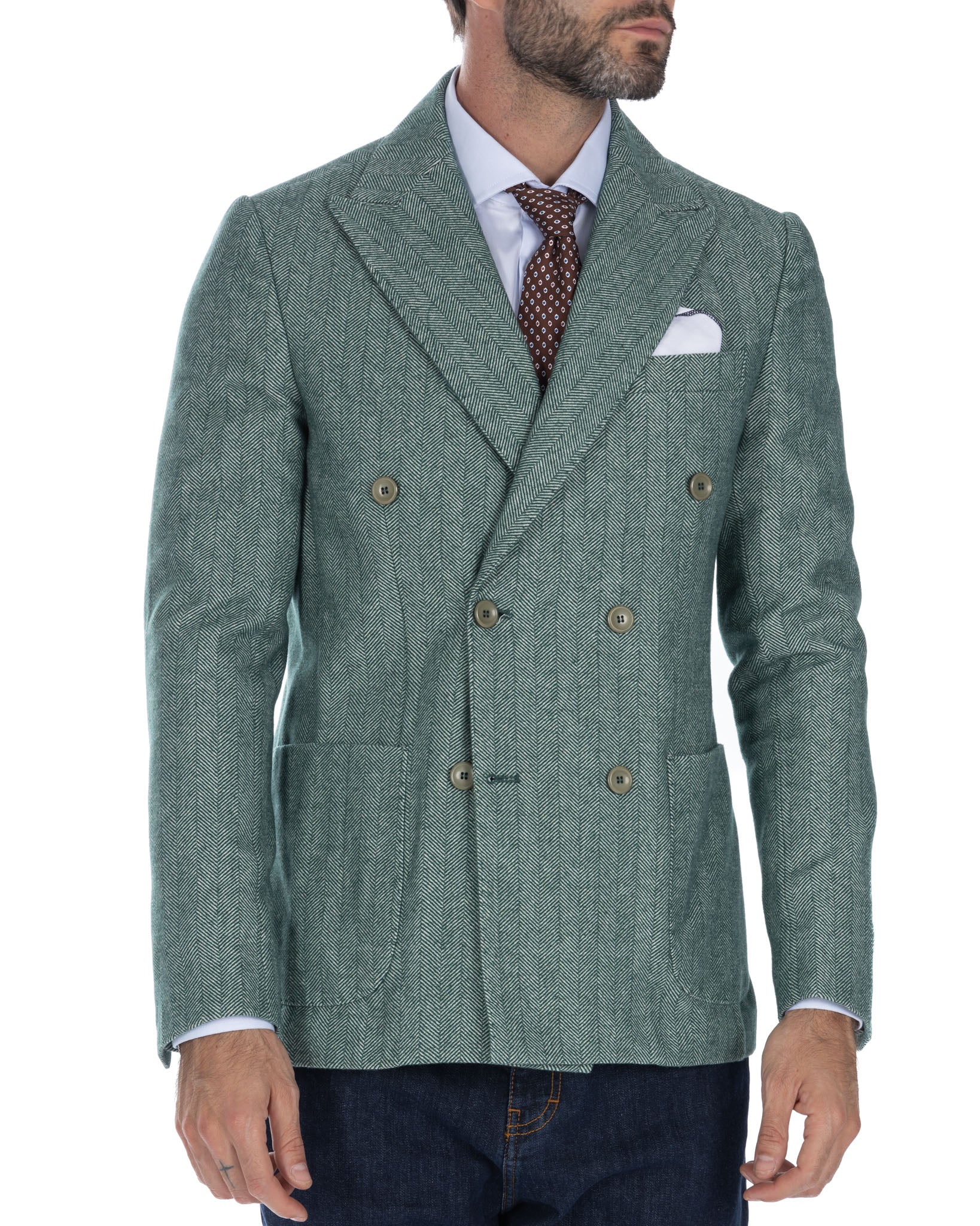 Thierry - green herringbone double-breasted jacket