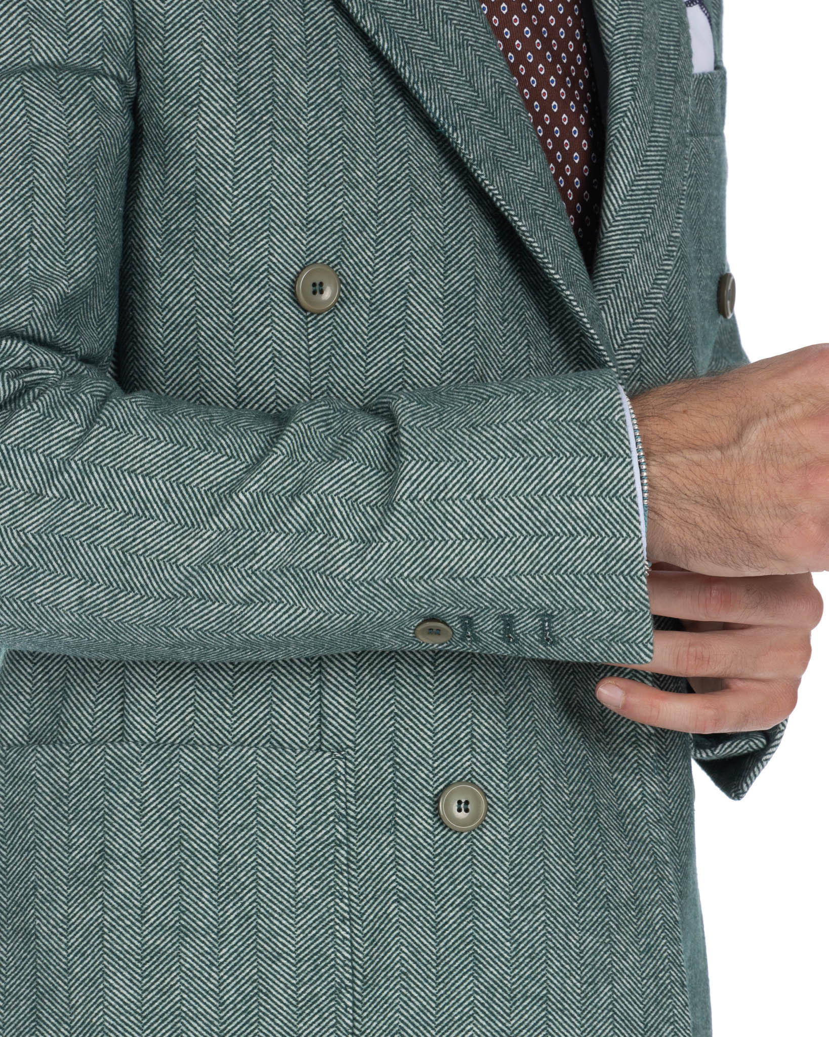 Thierry - green herringbone double-breasted jacket