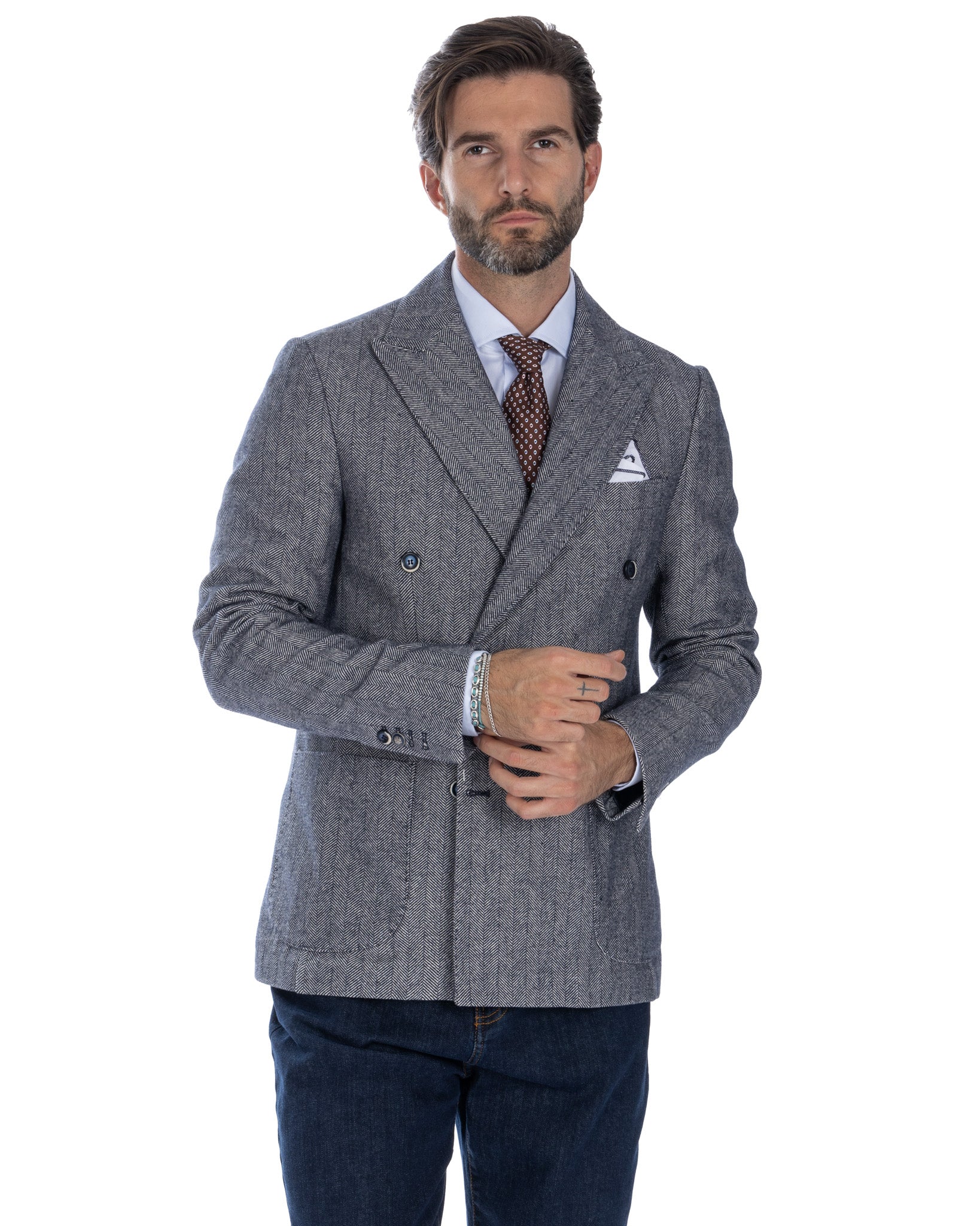 Thierry - blue herringbone double-breasted jacket