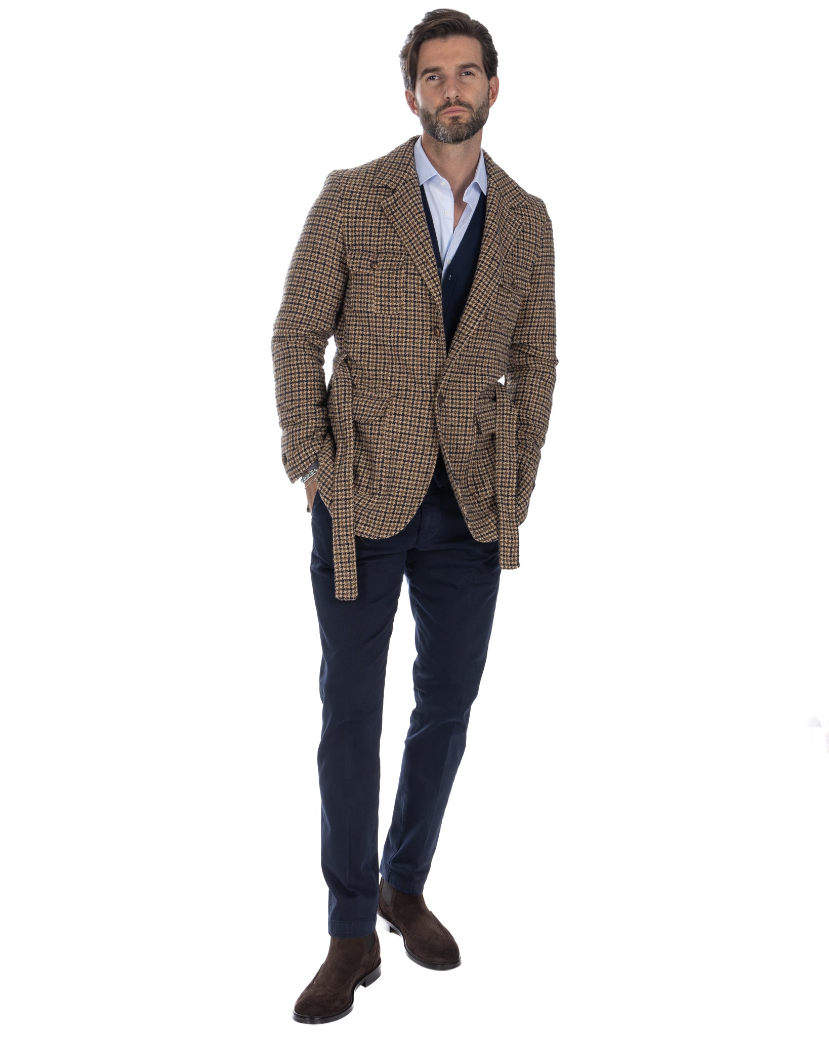 Augustin - blue houndstooth safari jacket in wool