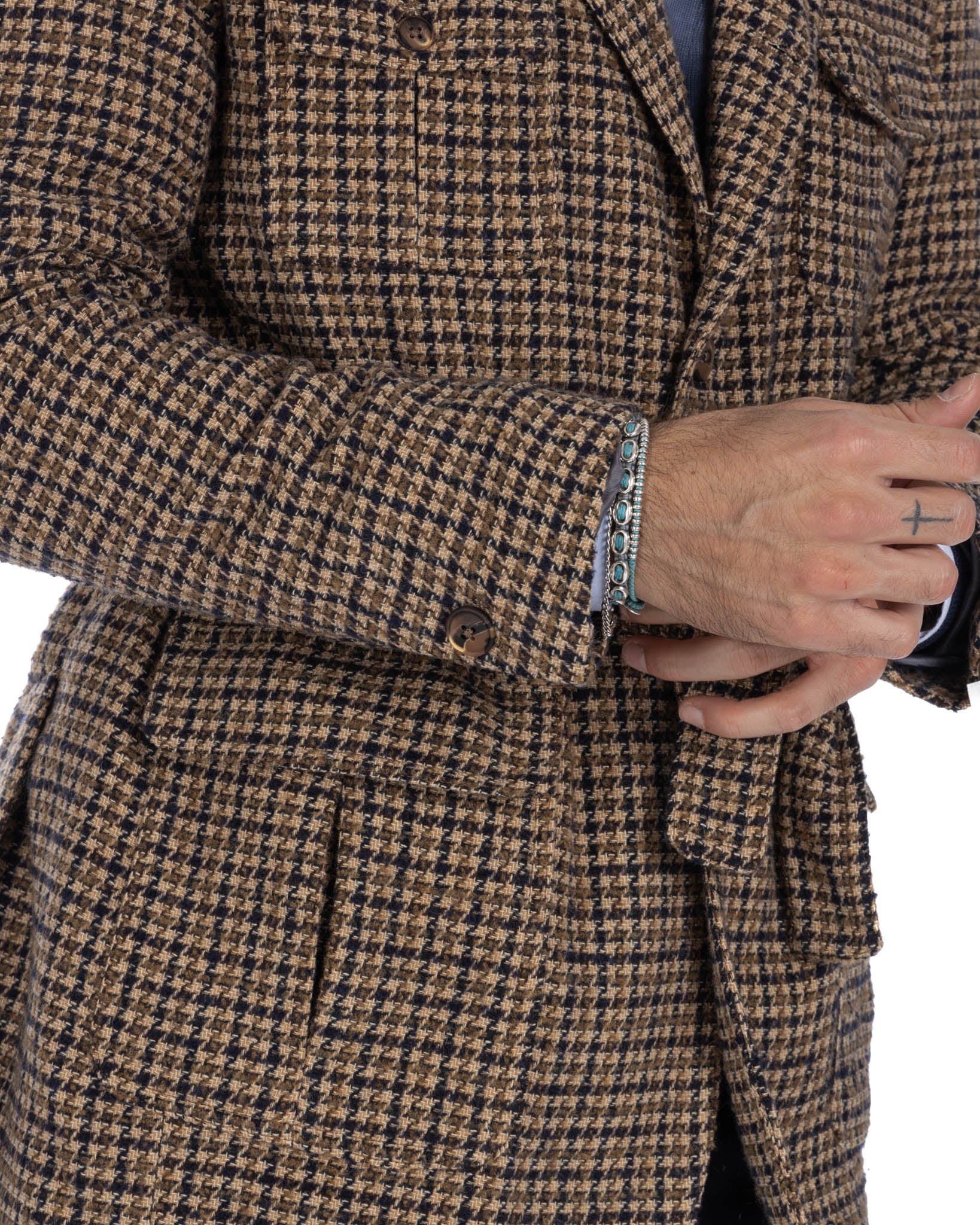 Augustin - blue houndstooth safari jacket in wool