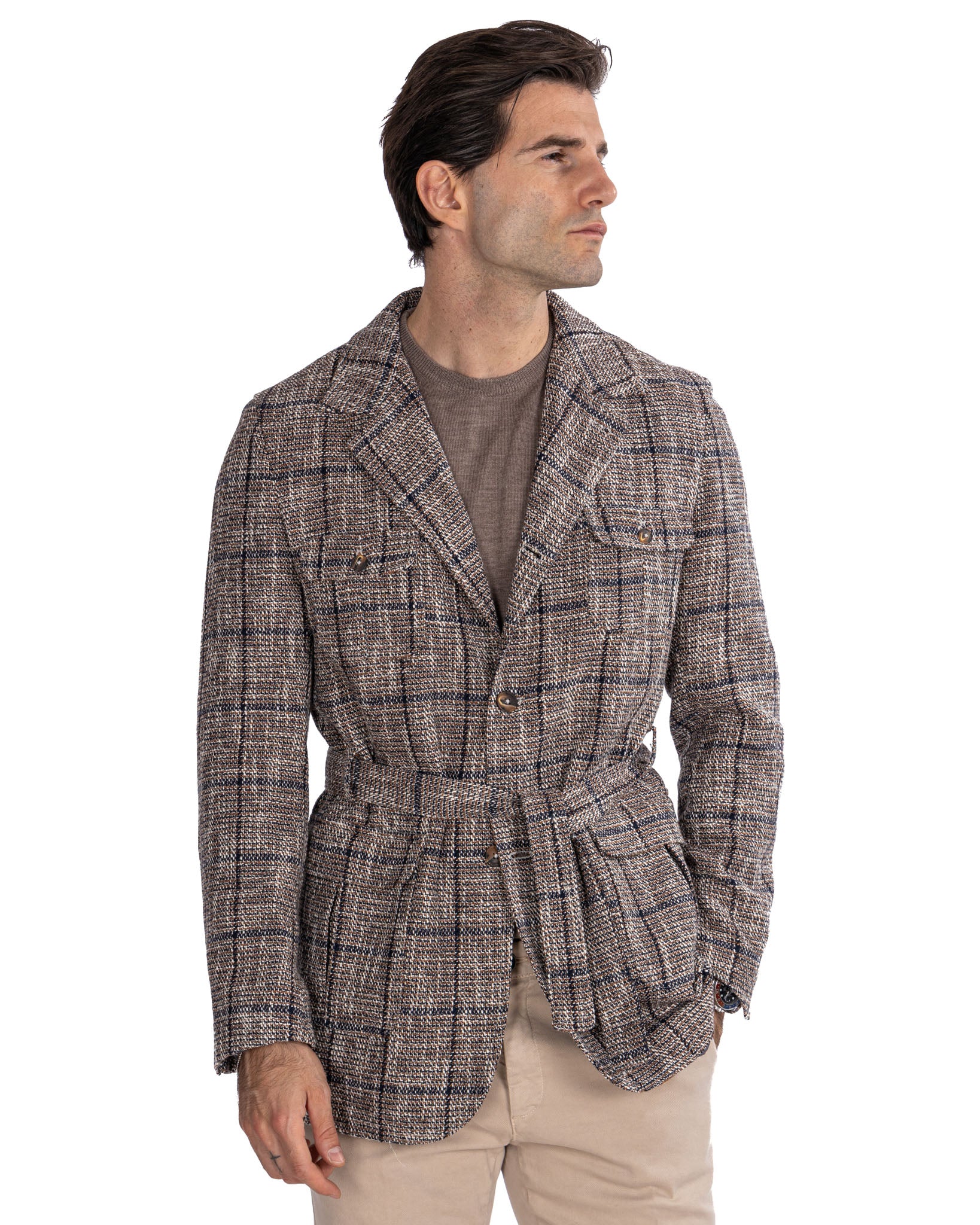 Armand - beige checked wool safari jacket