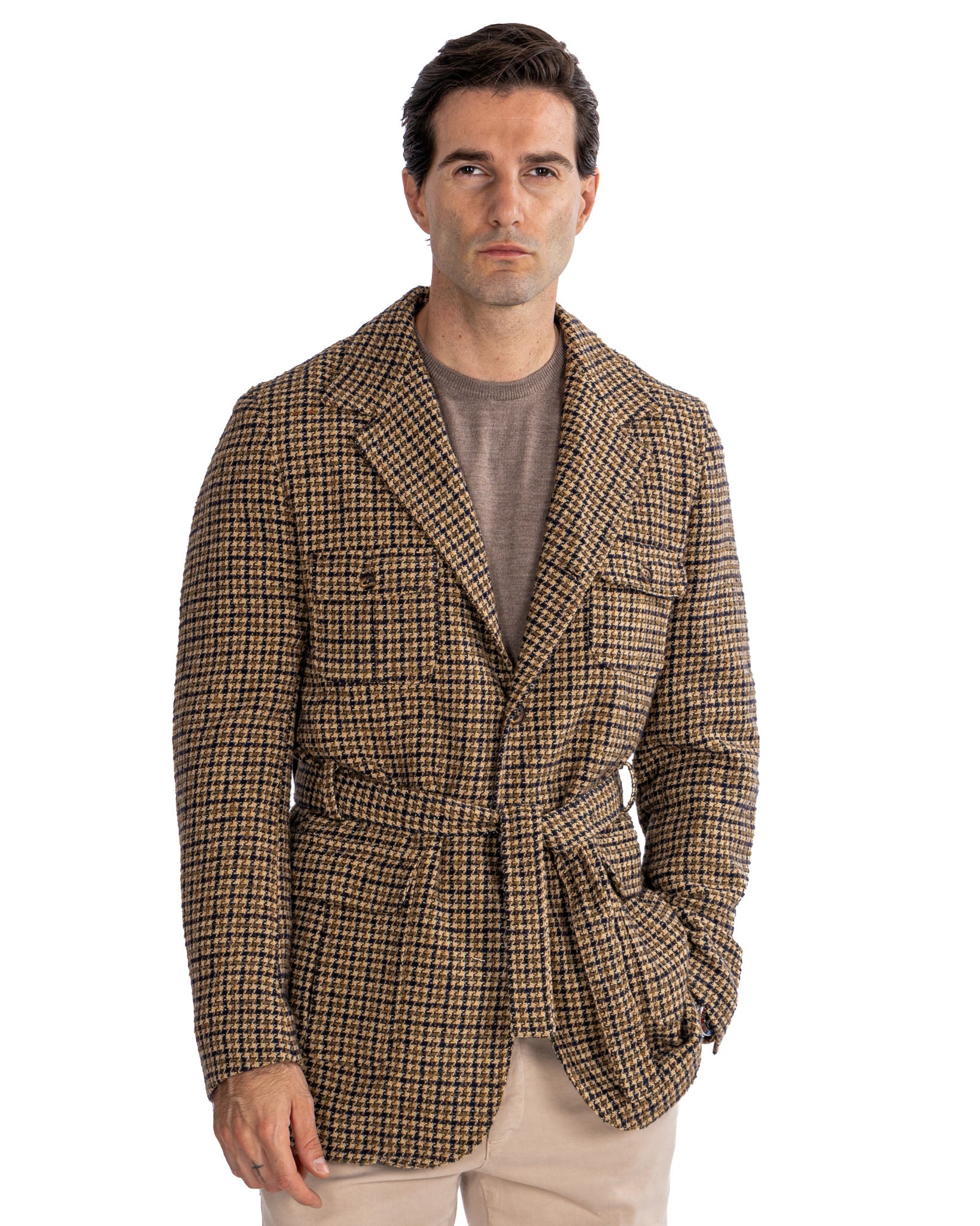 Augustin - mustard houndstooth safari jacket in wool