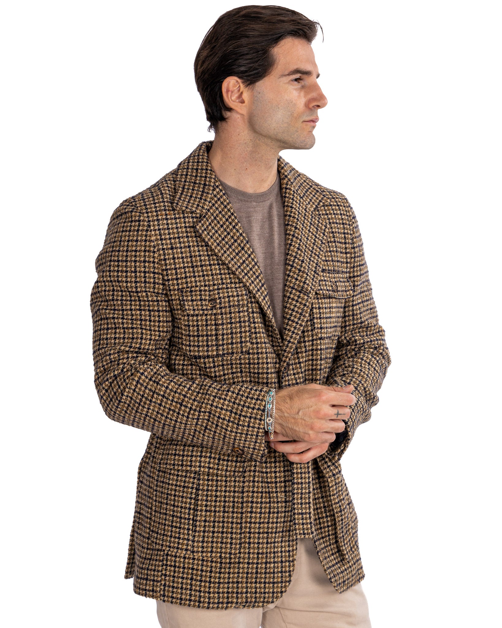 Augustin - mustard houndstooth safari jacket in wool