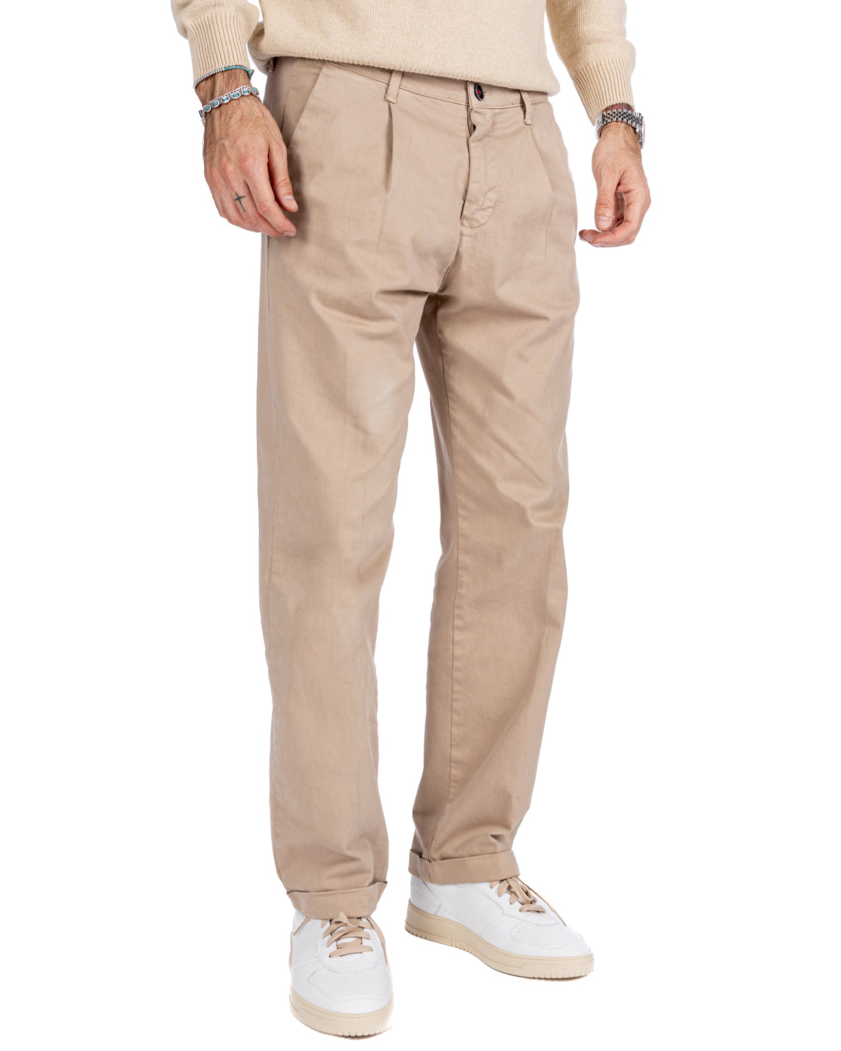 Sean - pantalone in cotone largo beige