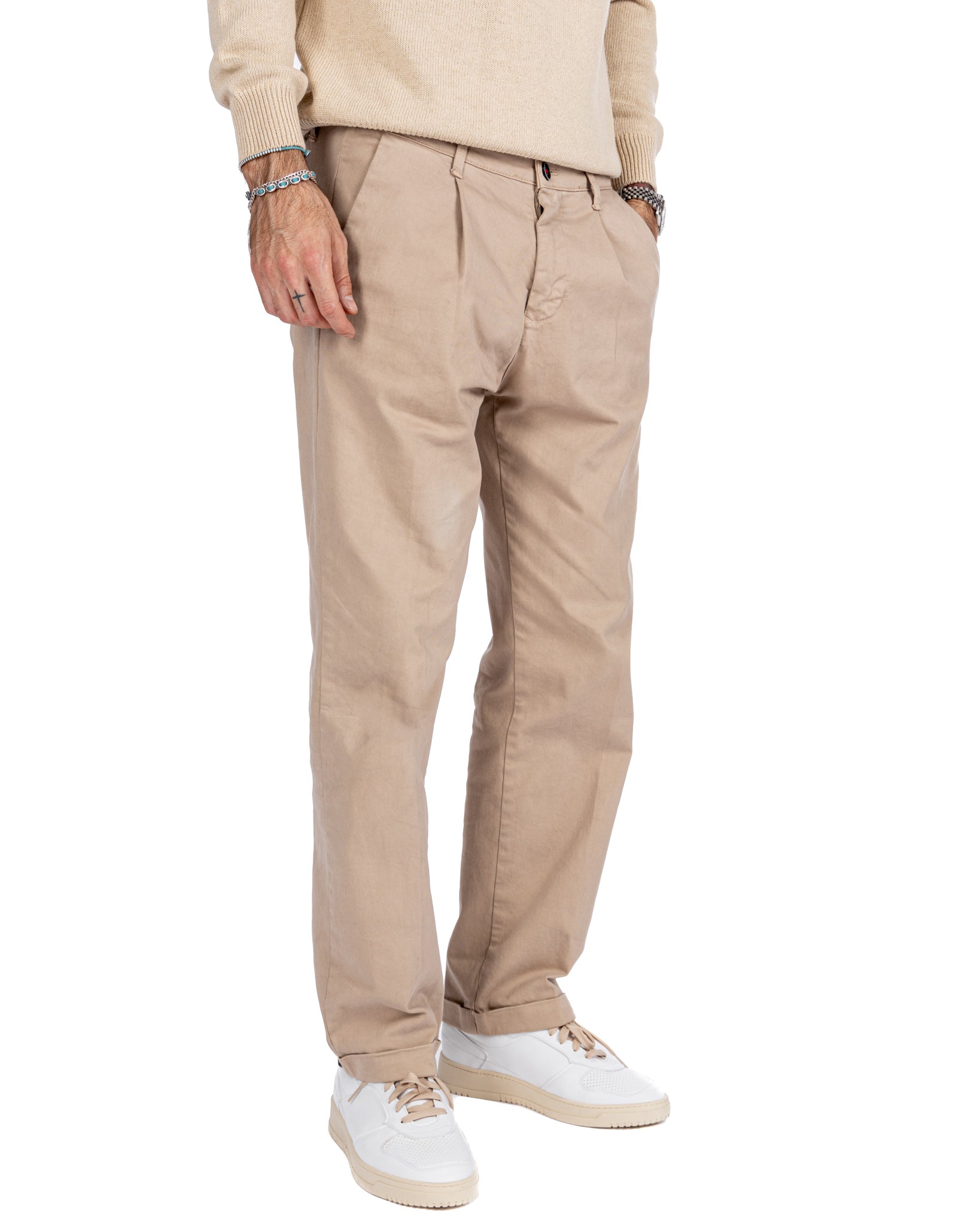 Sean - pantalone in cotone largo beige