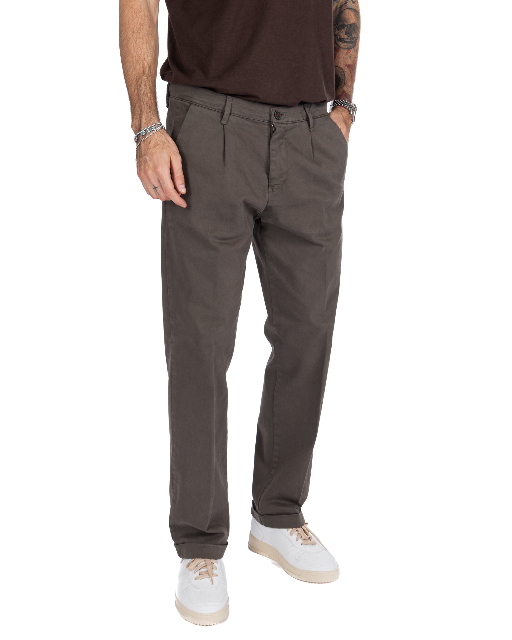 Sean - pantalone in cotone largo fango