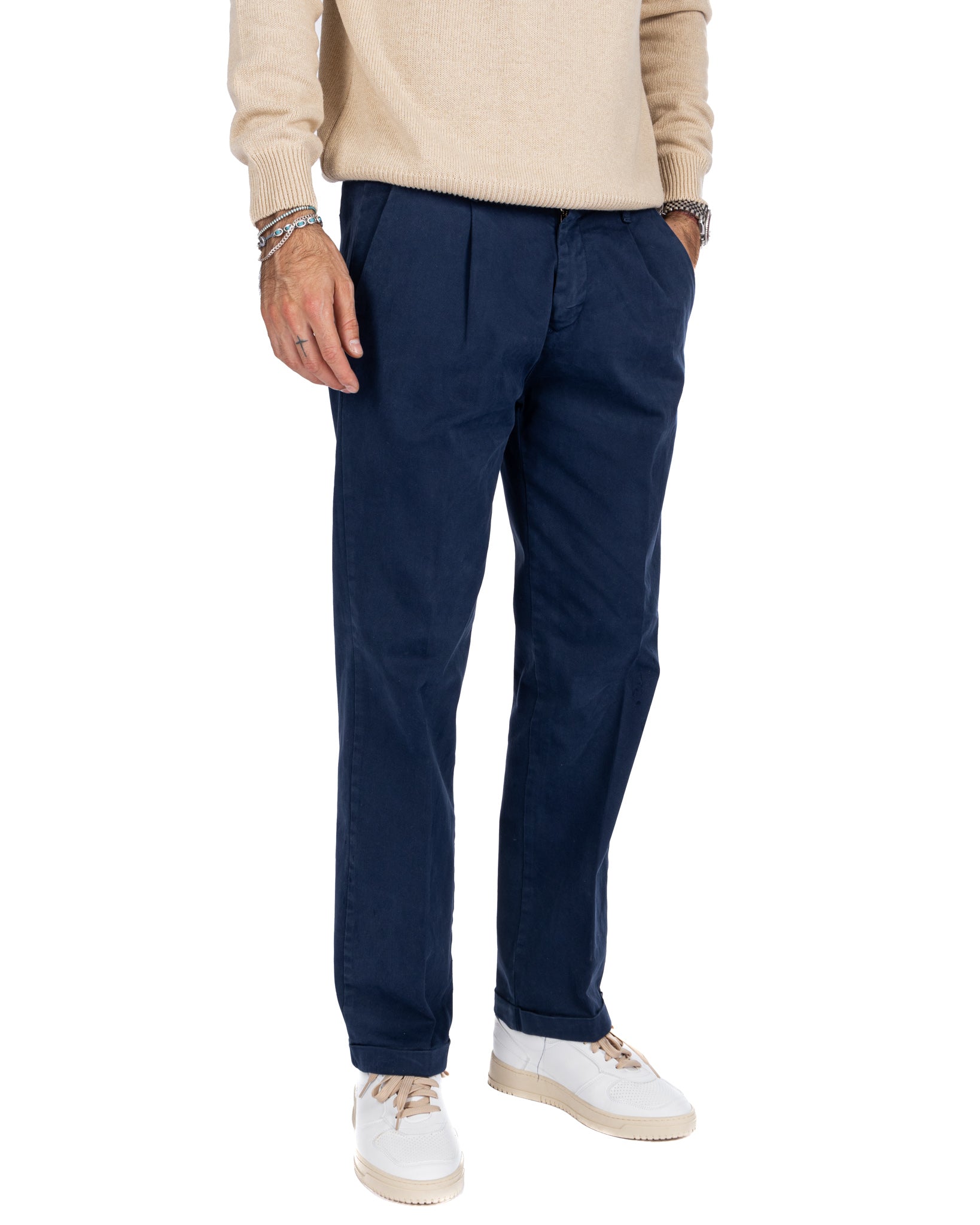 Sean - pantalon large en coton bleu