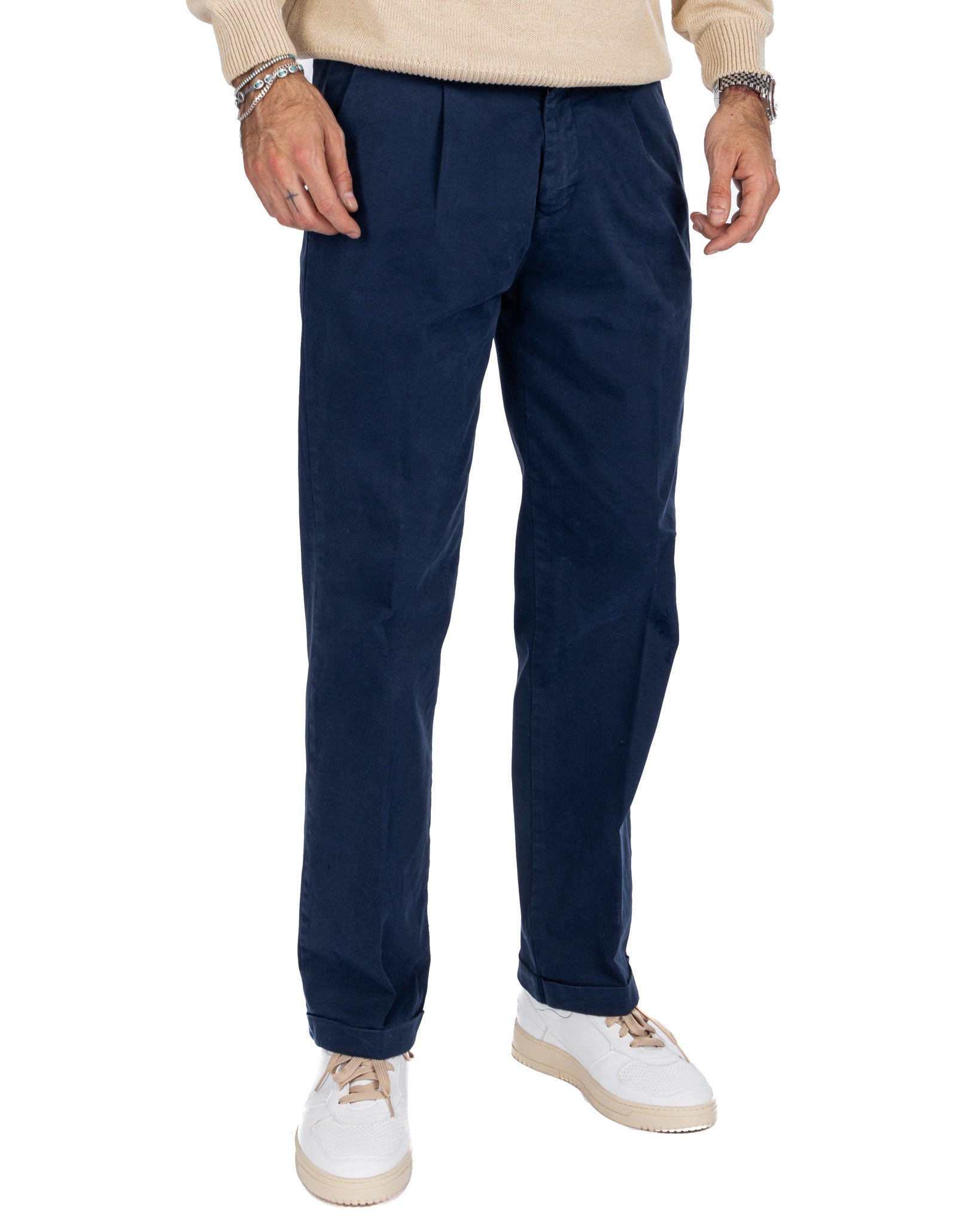 Sean - pantalon large en coton bleu