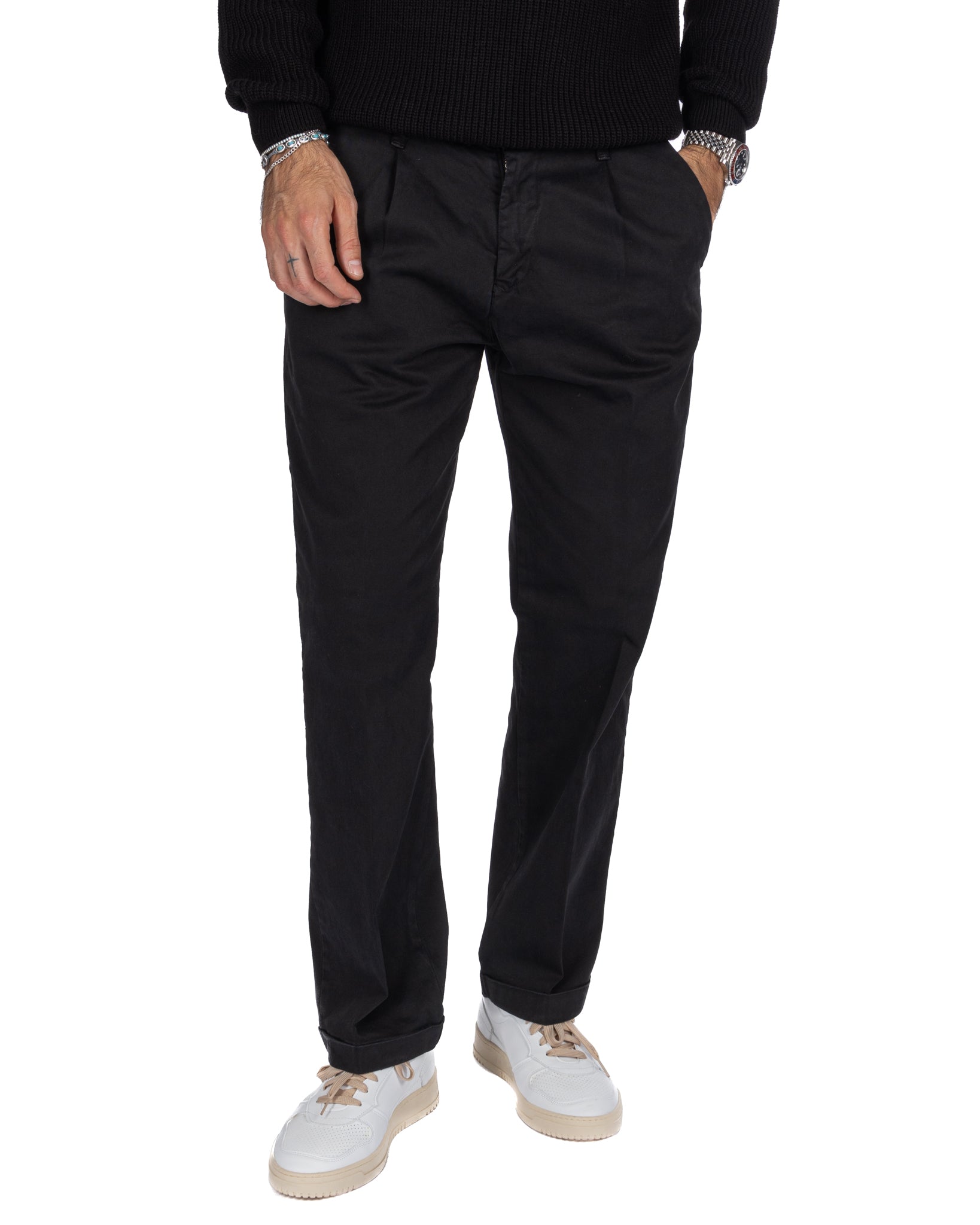 Sean - pantalon large en coton noir