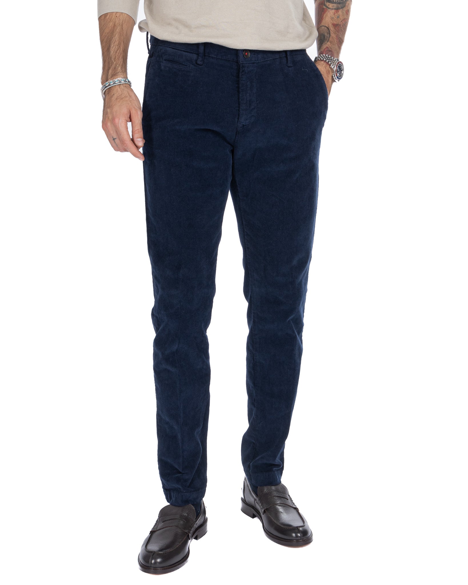 Amir - blue thousand stripe velvet trousers