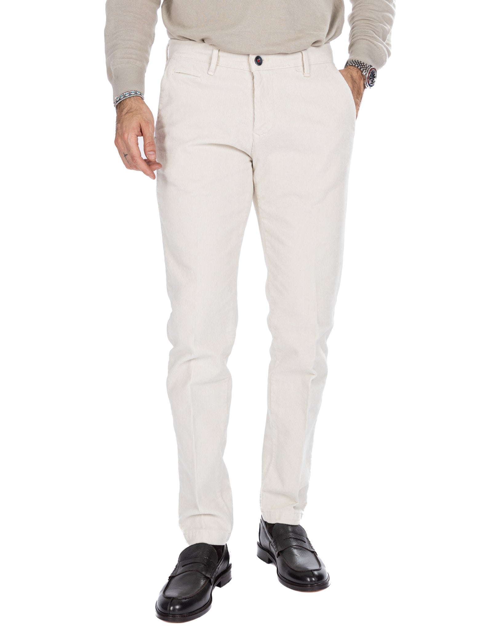 Amir - cream thousand stripe velvet trousers