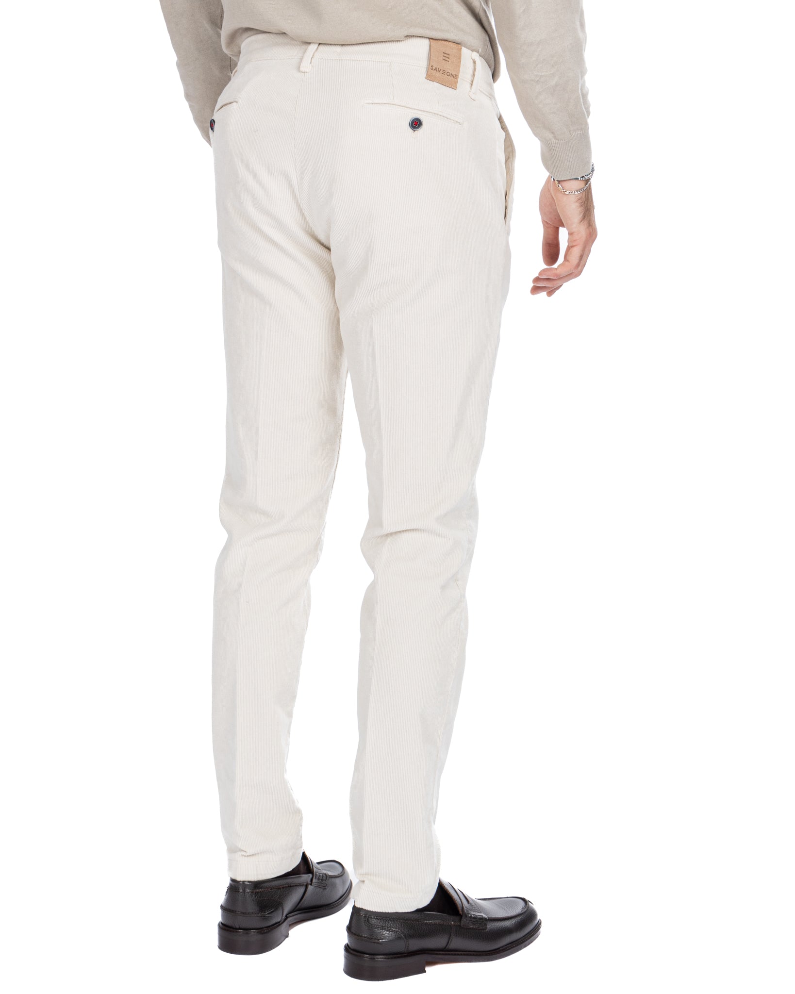 Amir - cream thousand stripe velvet trousers