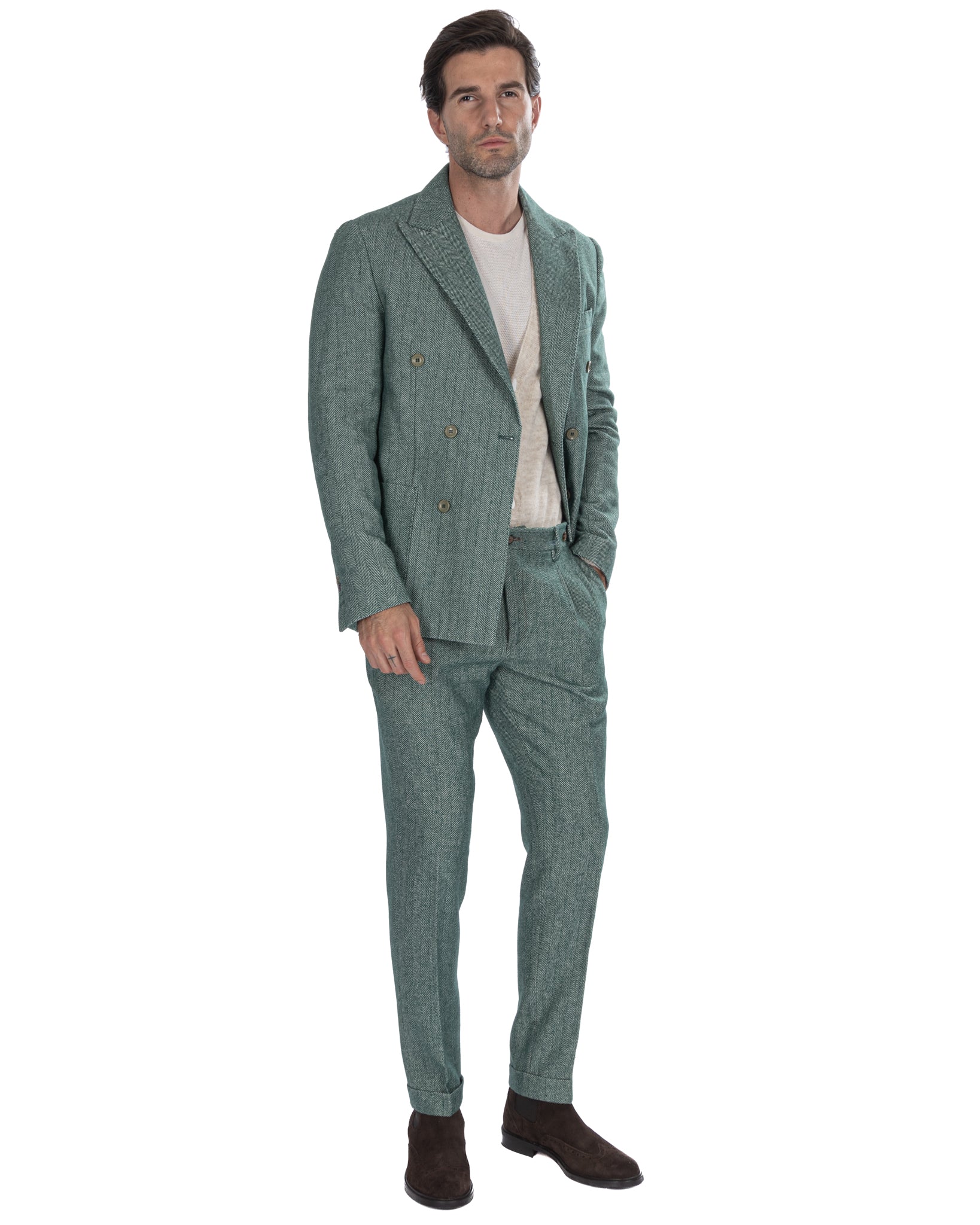 Zurich - green herringbone trousers