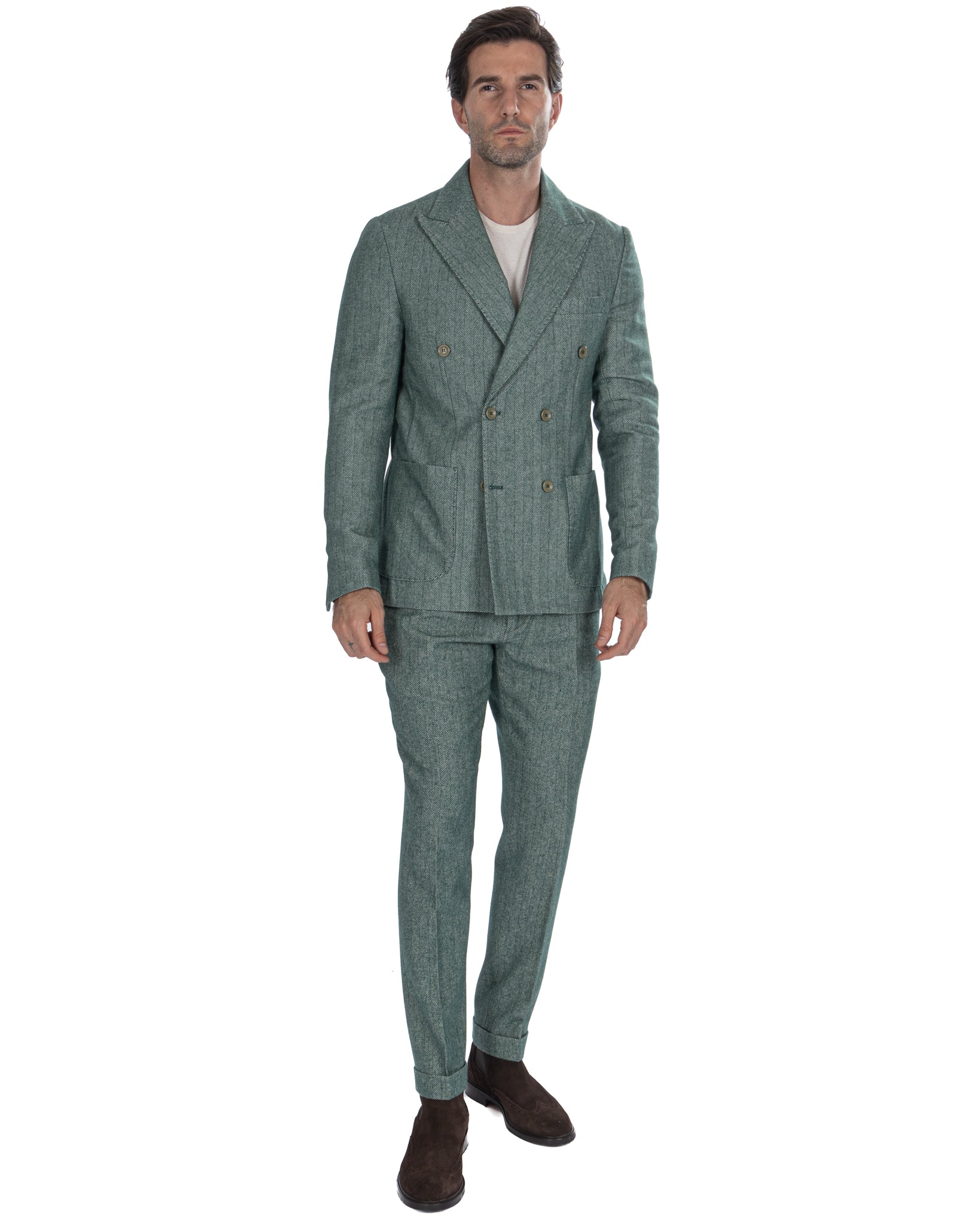 Thierry - green herringbone double-breasted jacket