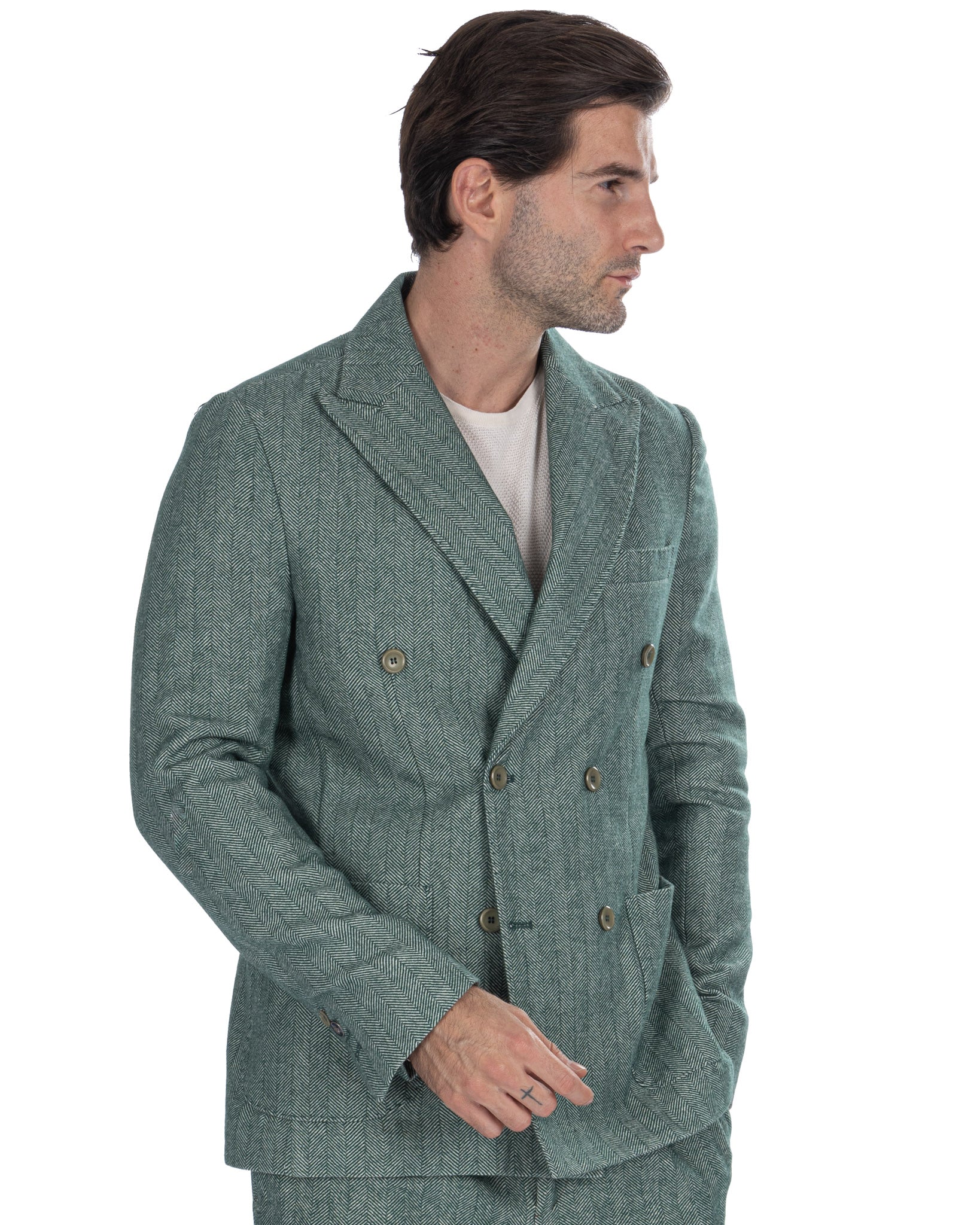 Thierry - green herringbone double-breasted jacket